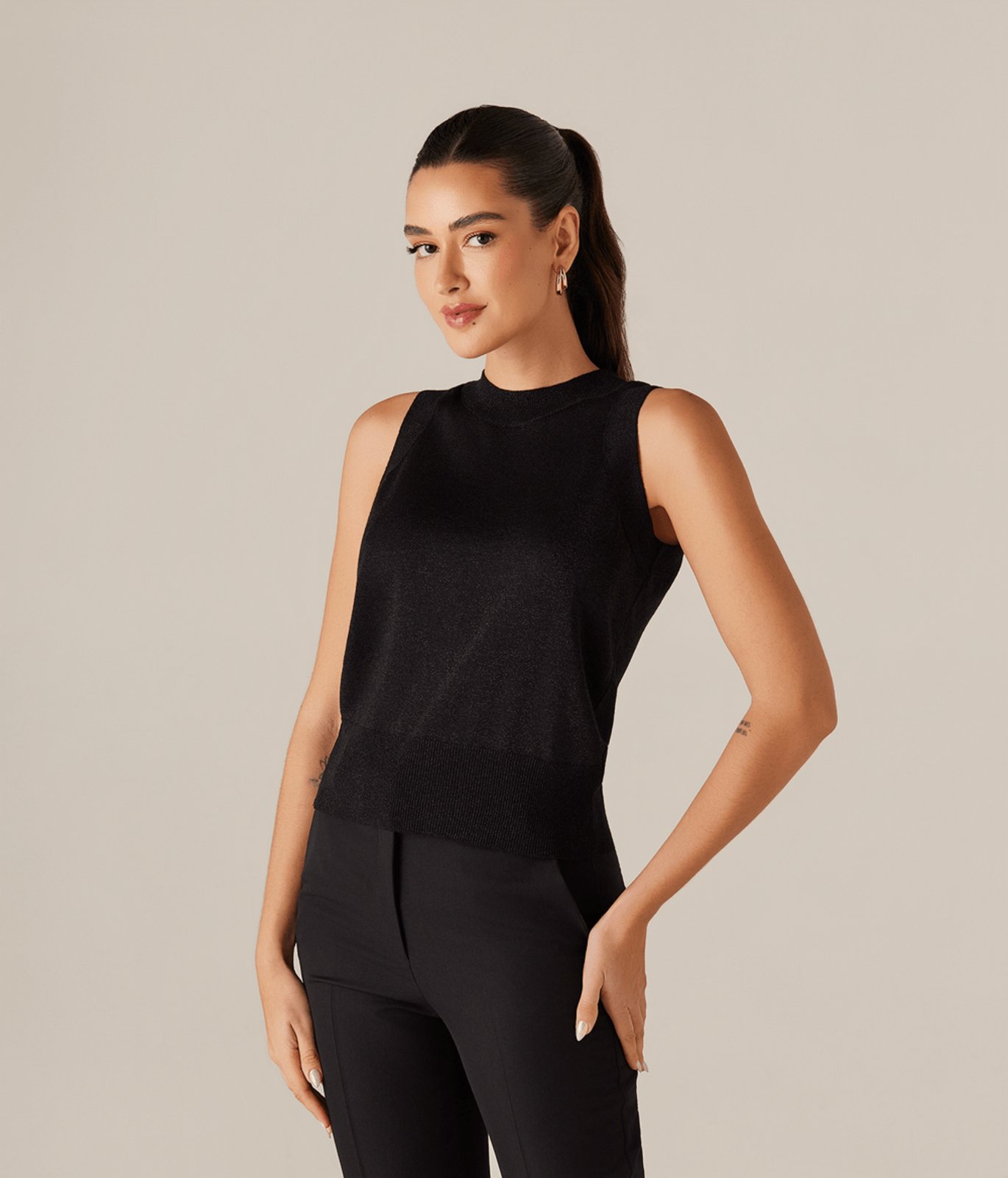 Blusa Tricot Costa De Gota Com Lurex Feminina Preta