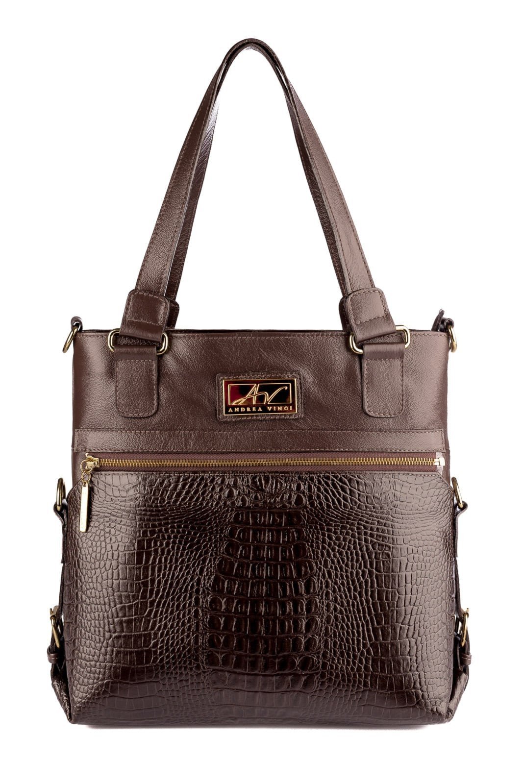 Bolsa de couro 2 em 1 croco Luiza - Café