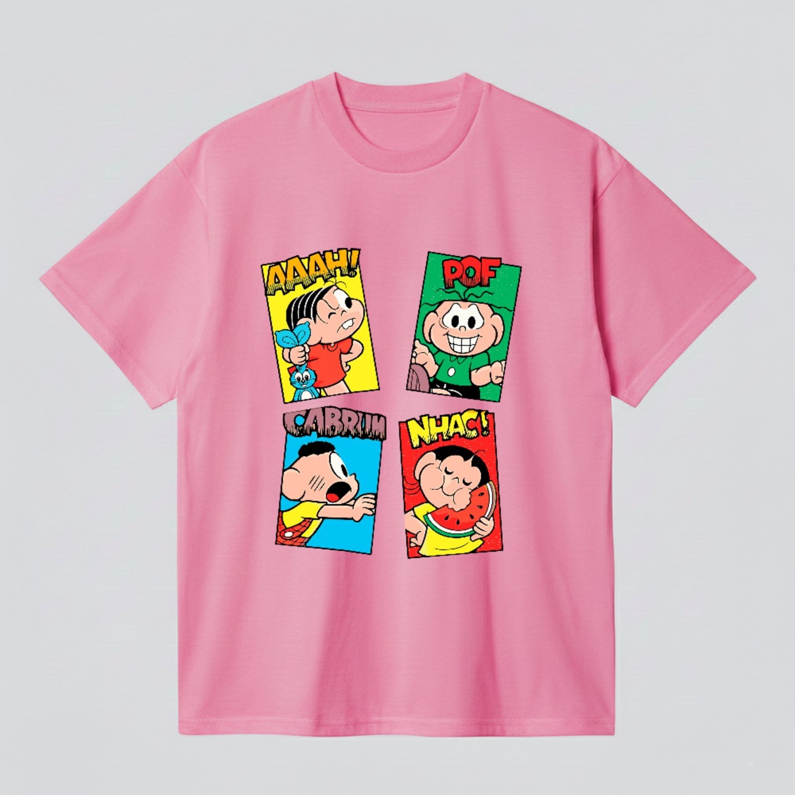 Camiseta Básica Estampa Quadrinhos Divertidos Turma Da Mônica Unissex Rosa