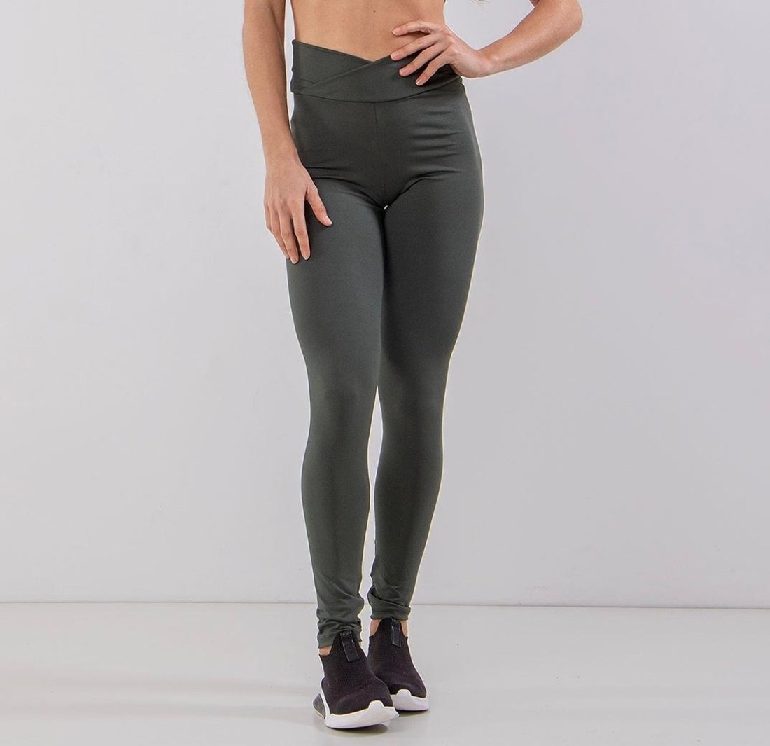 Calça Legging Cintura Alta Cós V Transpassado Fitness Academia 4 Estações Verde