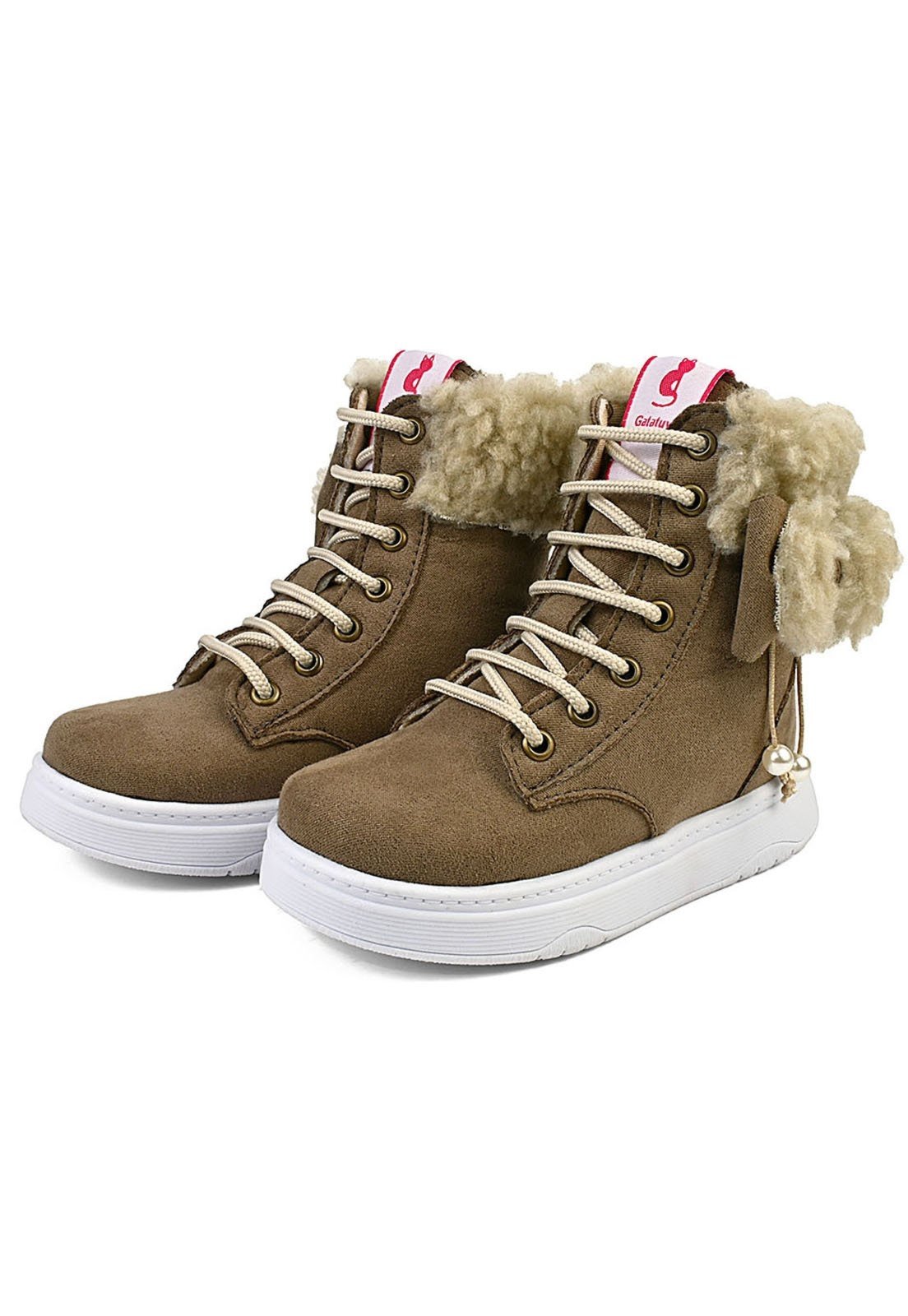 Infantil - Botinha Cano Alto Feminina Inverno Conforto Laço Cinza