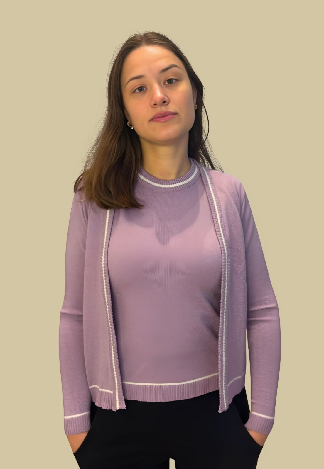 Twin Set Tomasini Tricot Conjunto Regata e Cardigan Lilás