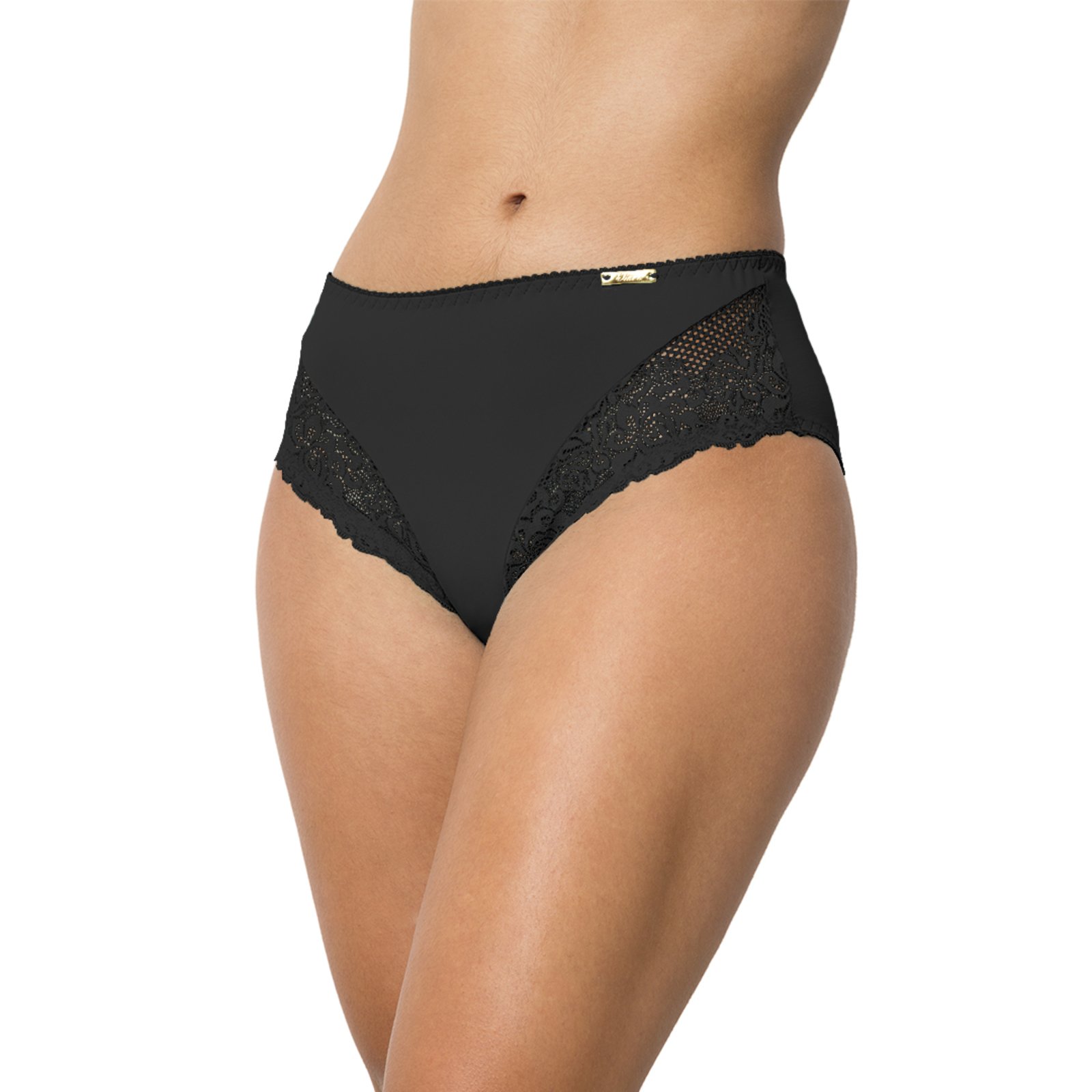 Tanga Gabi Lingerie Cintura Alta Detalhes em renda nas laterais Forro 100% Algodão Confortável Preto