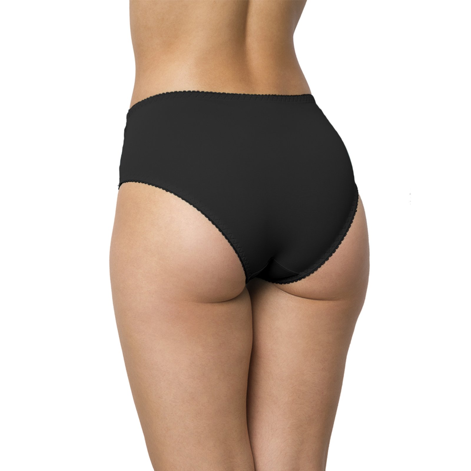 Vista 3 Tanga Gabi Lingerie Cintura Alta Detalhes em renda nas laterais Forro 100% Algodão Confortável preto Gabi Lingerie preto
