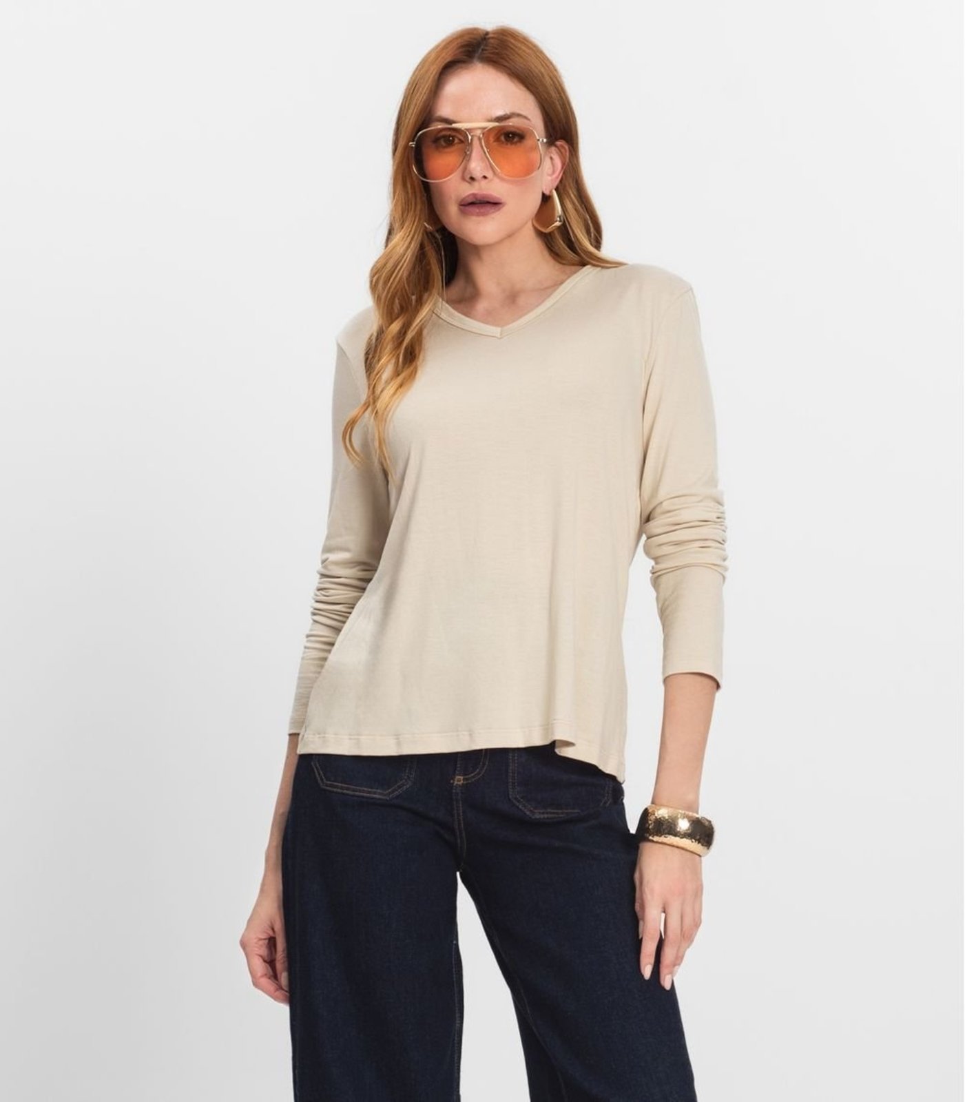 Blusa Manga Longa Select Bege