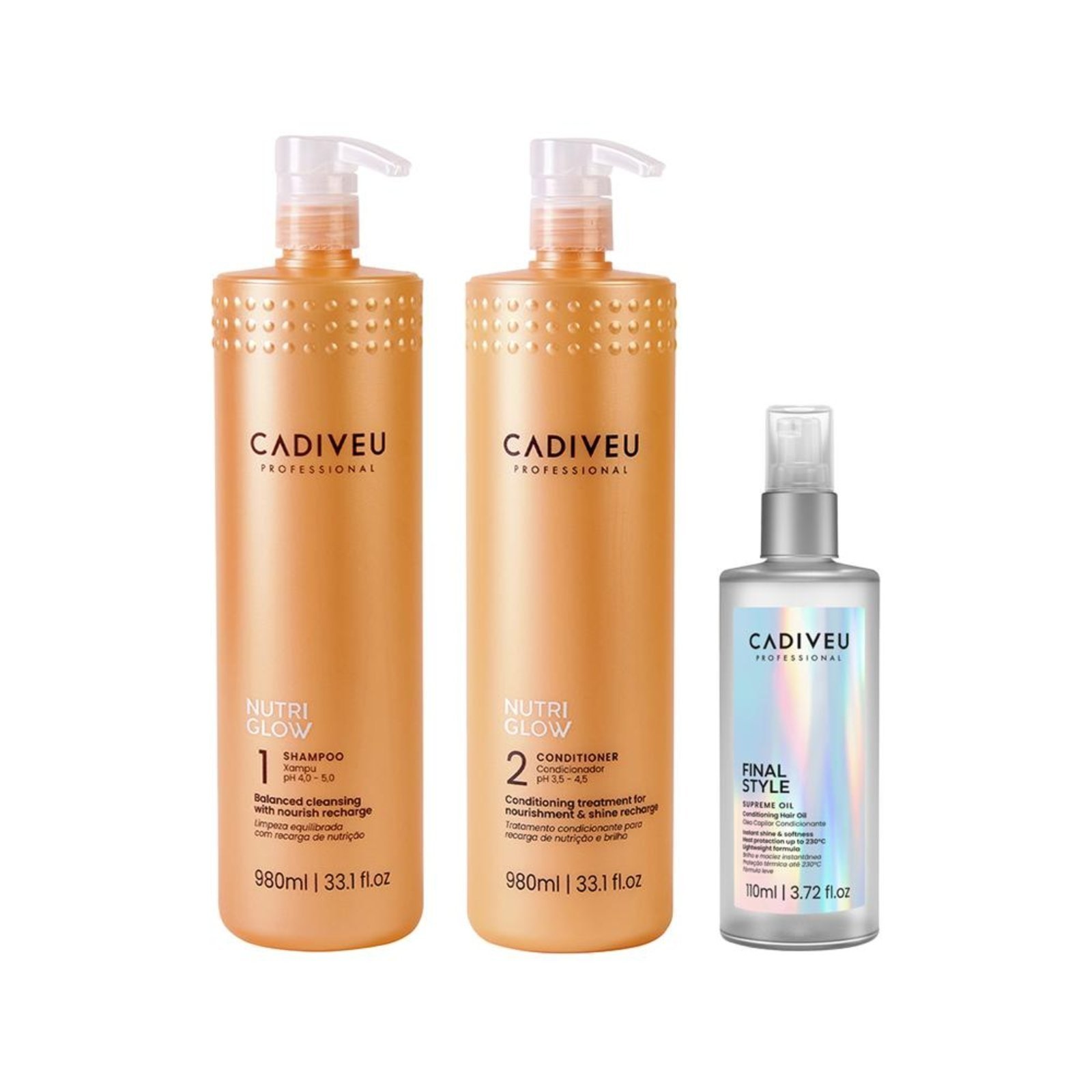 Kit Cadiveu Nutri Glow Shampoo 980ml + 2 Produtos