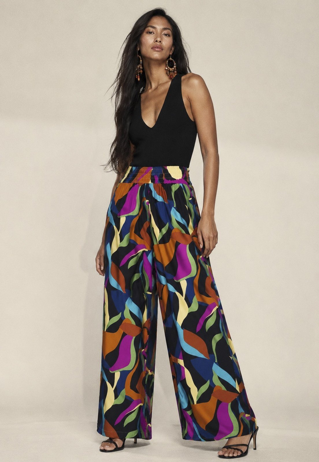 Calça Cabanafree Pantalona Elastic Embaú Estampa Aurora Urbana