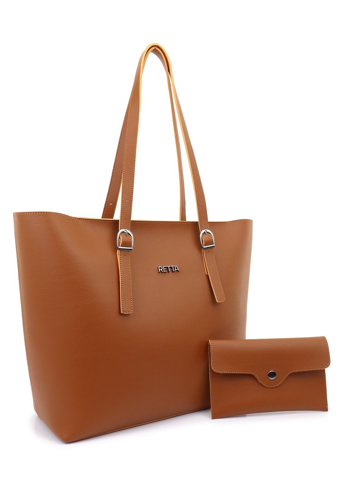 Bolsa Feminina Grande de Ombro Alça Regulável e Nécessaire Retta Caramelo