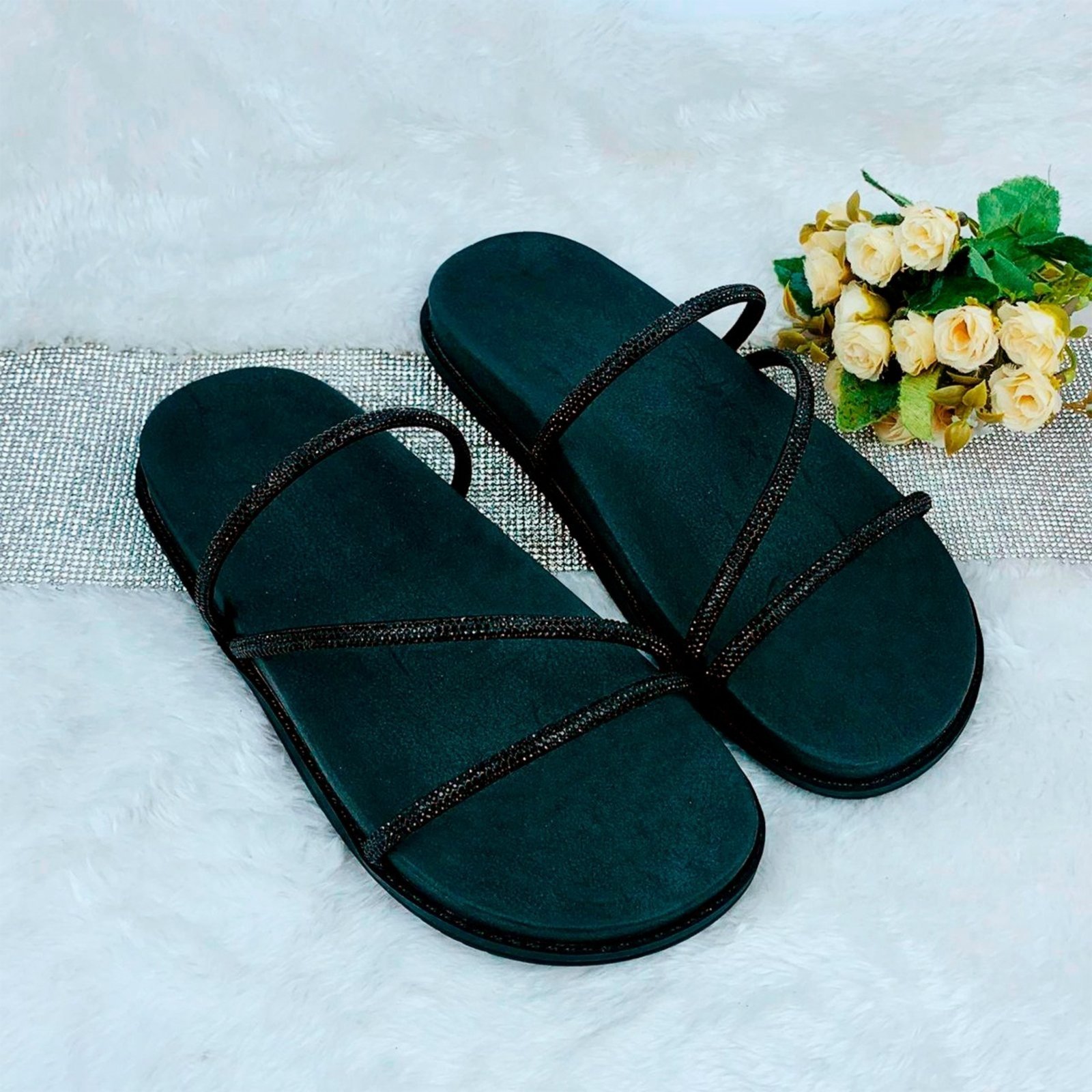 Papete Feminina Sandàlias De Tiras Conforto Do 33 Ao 40 BRK02 Preto