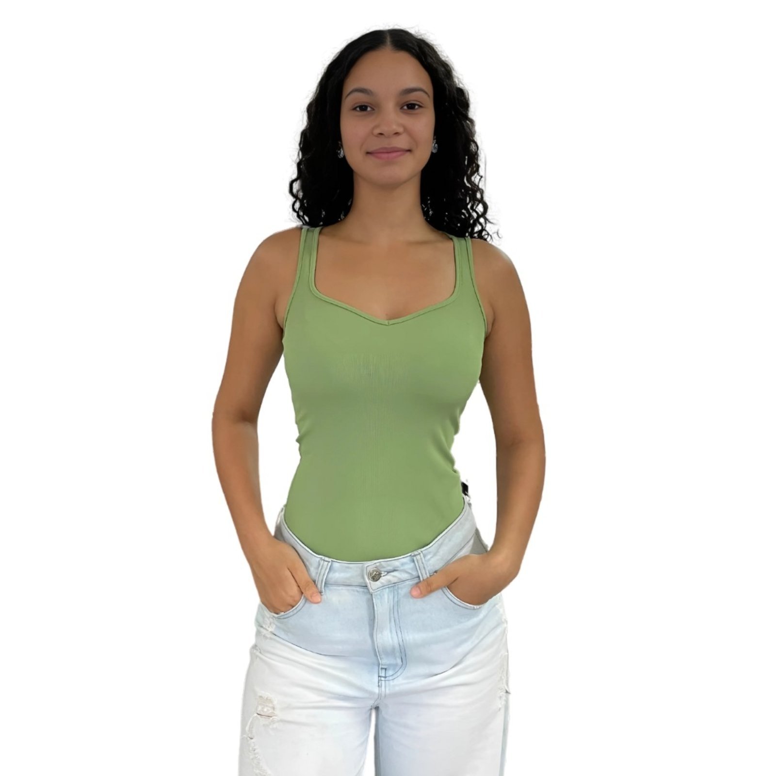 Blusa Regata Justa Decote Princesa Flor De Lis