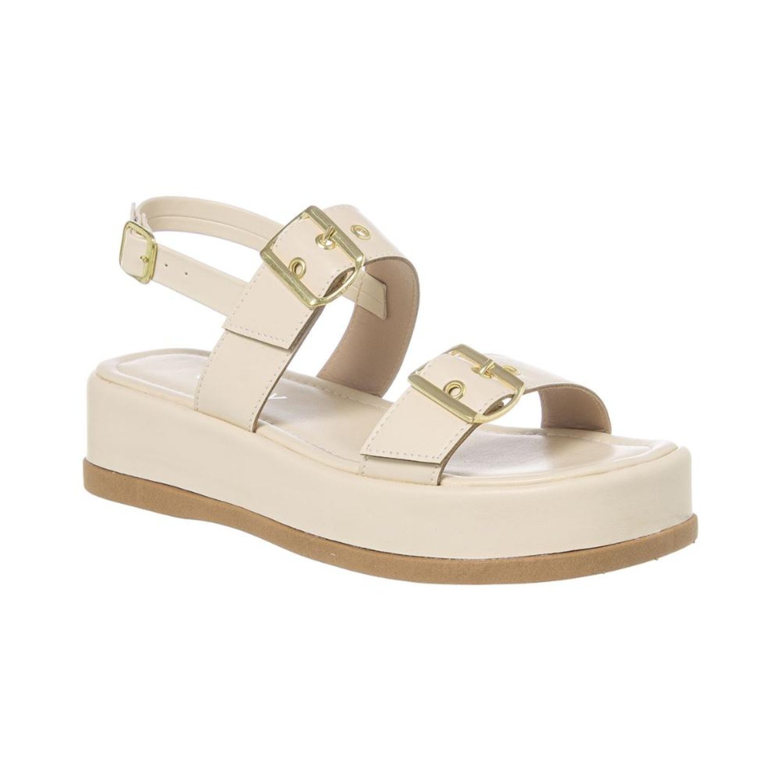 Sandália Papete Fivelas Ajustável Moda Flatform Confortável Off White