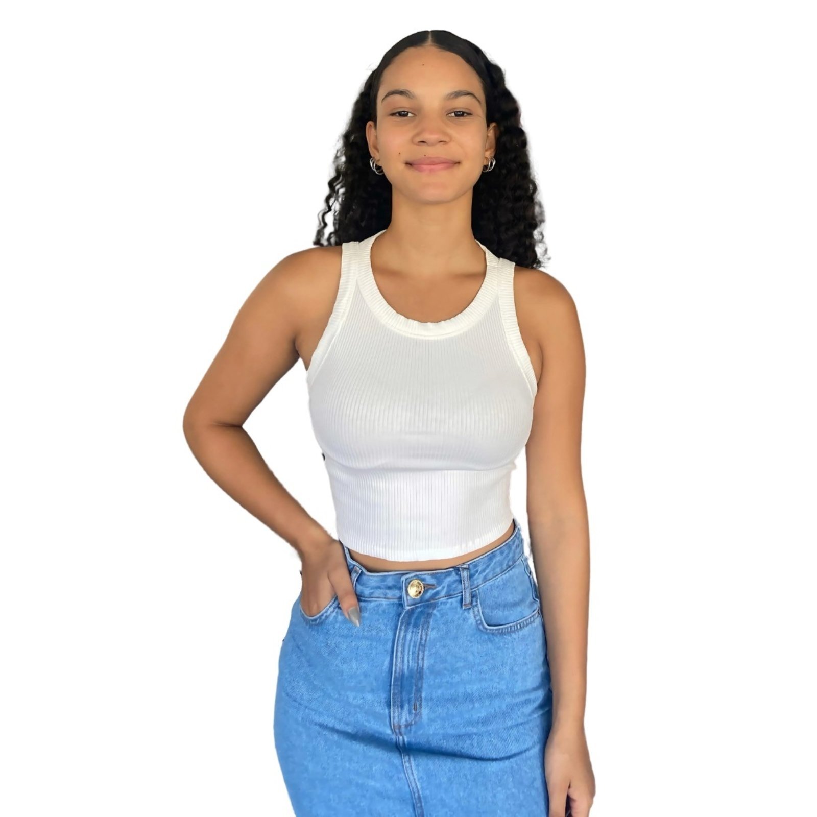 Blusa Feminina Regata Cavada Flor De Lis