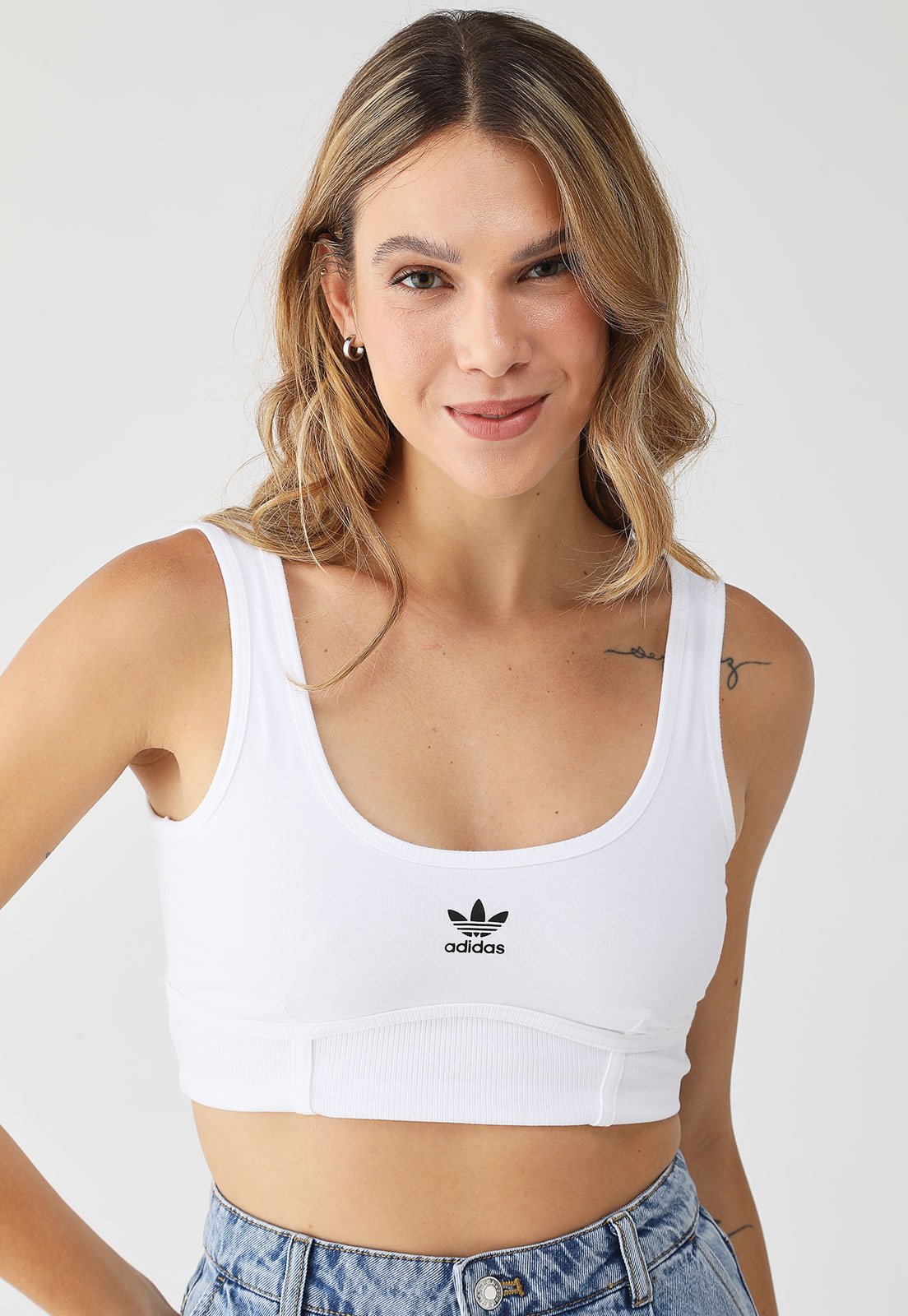 Top adidas Originals Ajustada Trefoil Branco