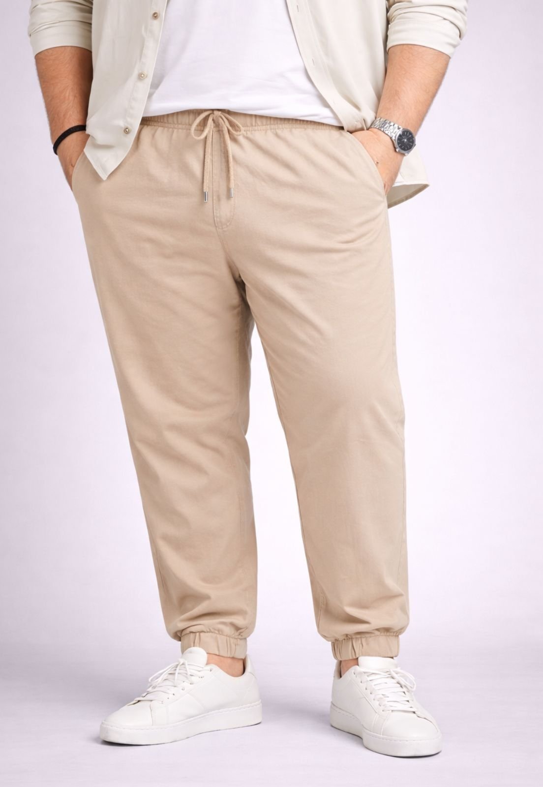 Calça Jogger Masculina Plus Size Com Punho Daze Modas Bege