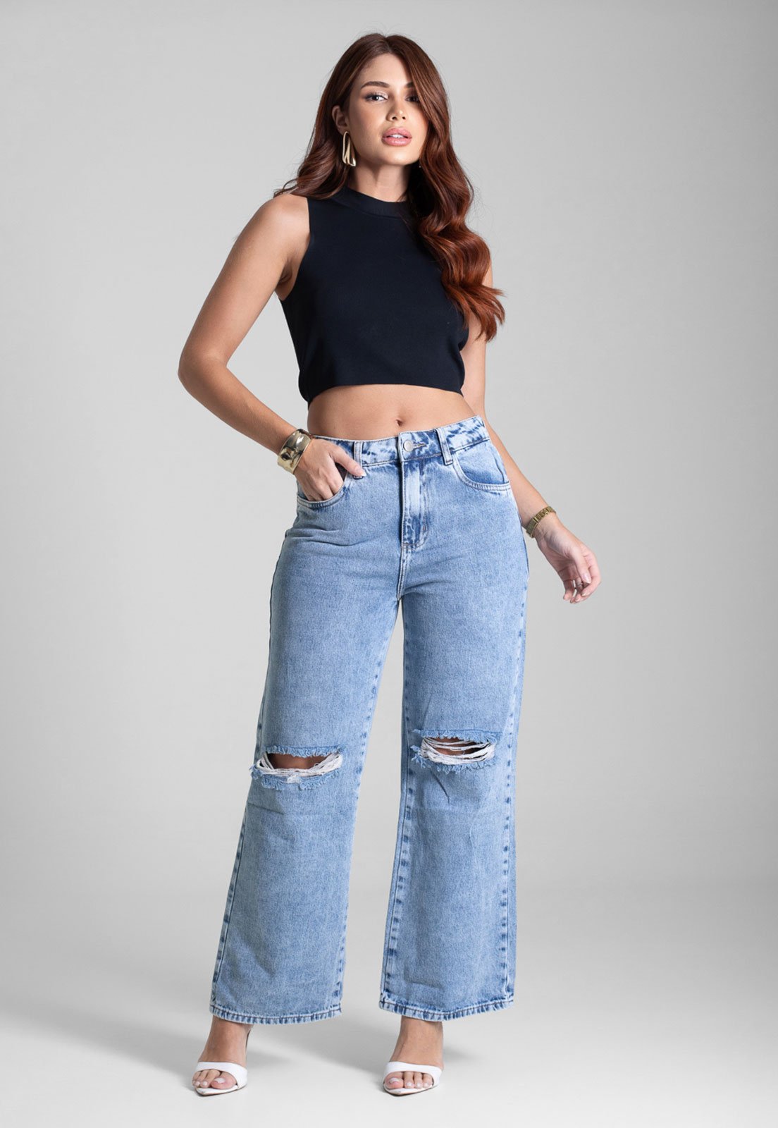 Calça Feminina Sawary Wide Leg Azul Claro
