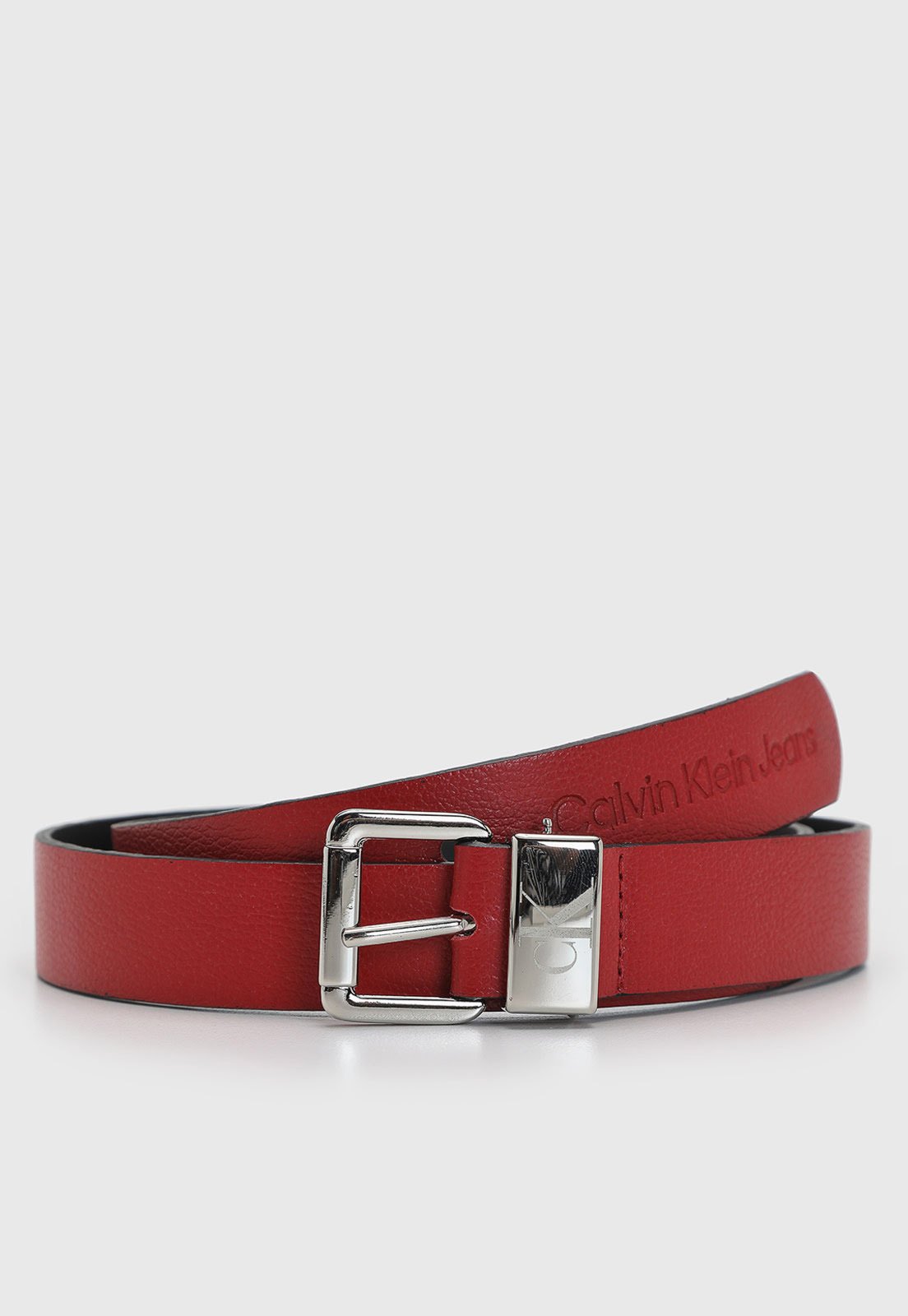 Cinto Feminino Calvin Klein Fivela Metálica Vermelho