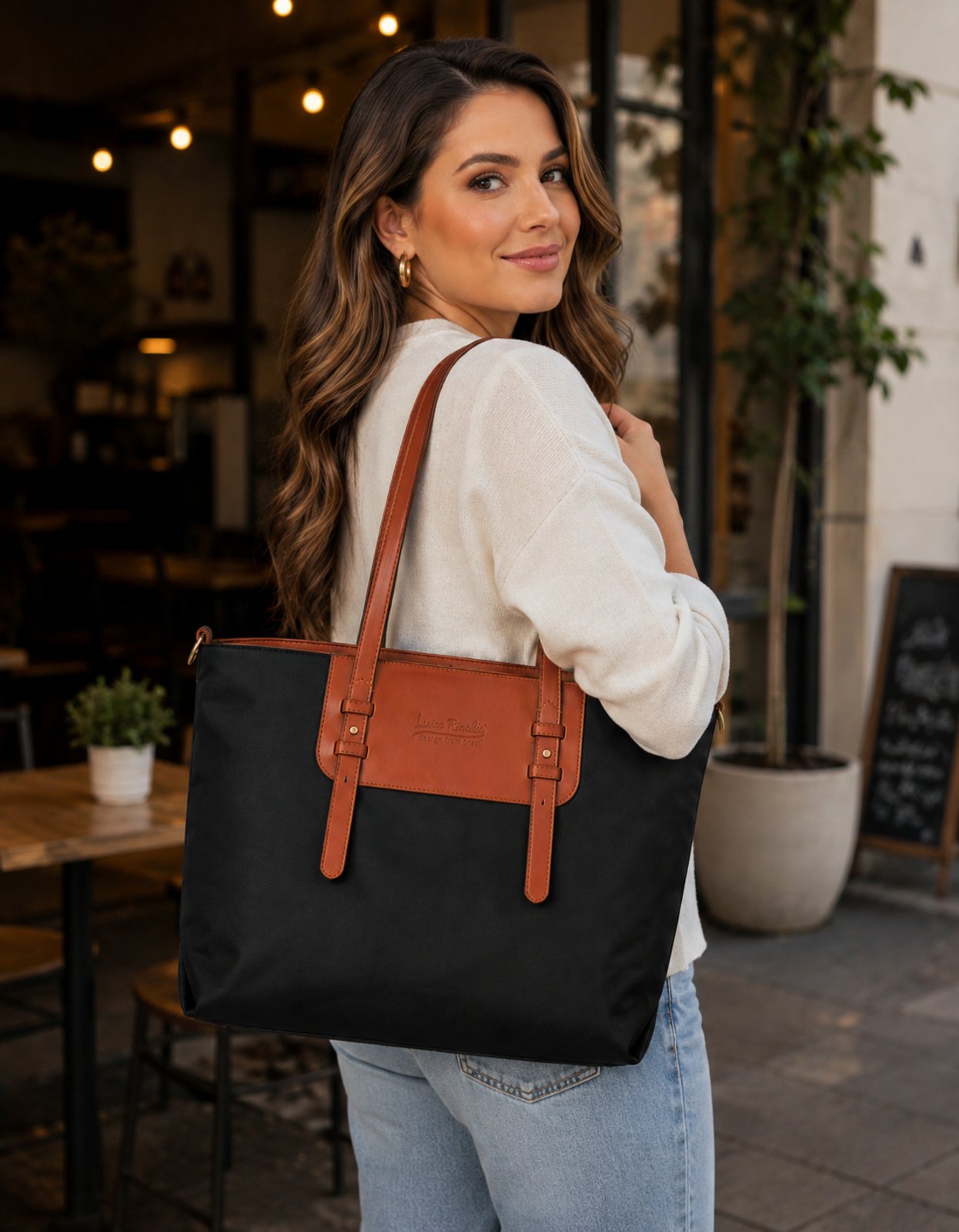 Bolsa Feminina de Ombro com Alça Transversal Tote Sacola Elegante Faculdade Bolsa Notebook