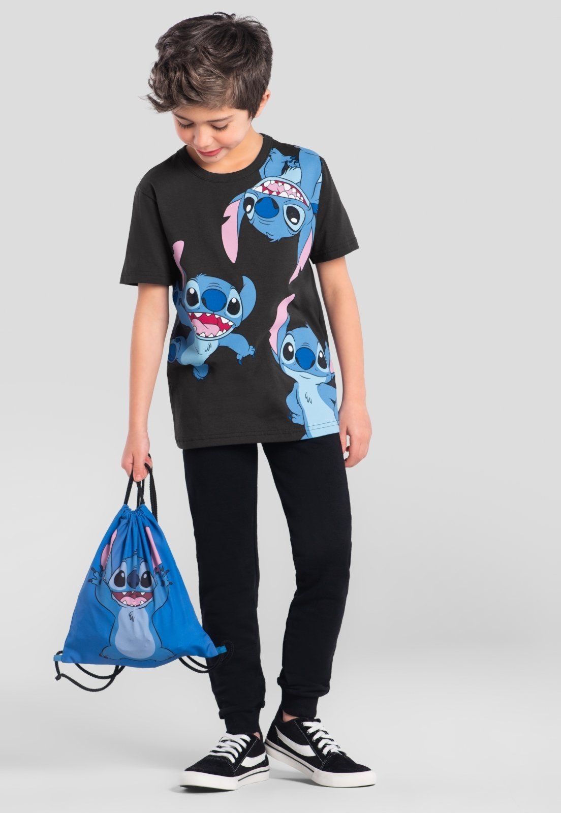 Infantil - Camiseta unissex do Stitch com bolsa Brandili
