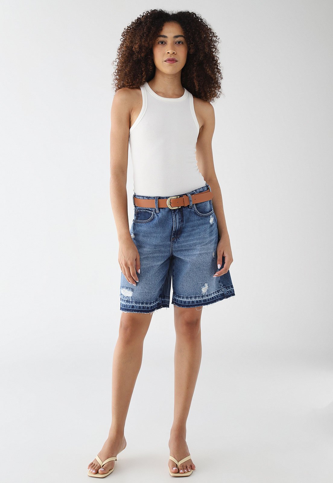 Vista 3 Bermuda Feminina Colcci Jeans Médio Barra Desfiada azul Colcci azul