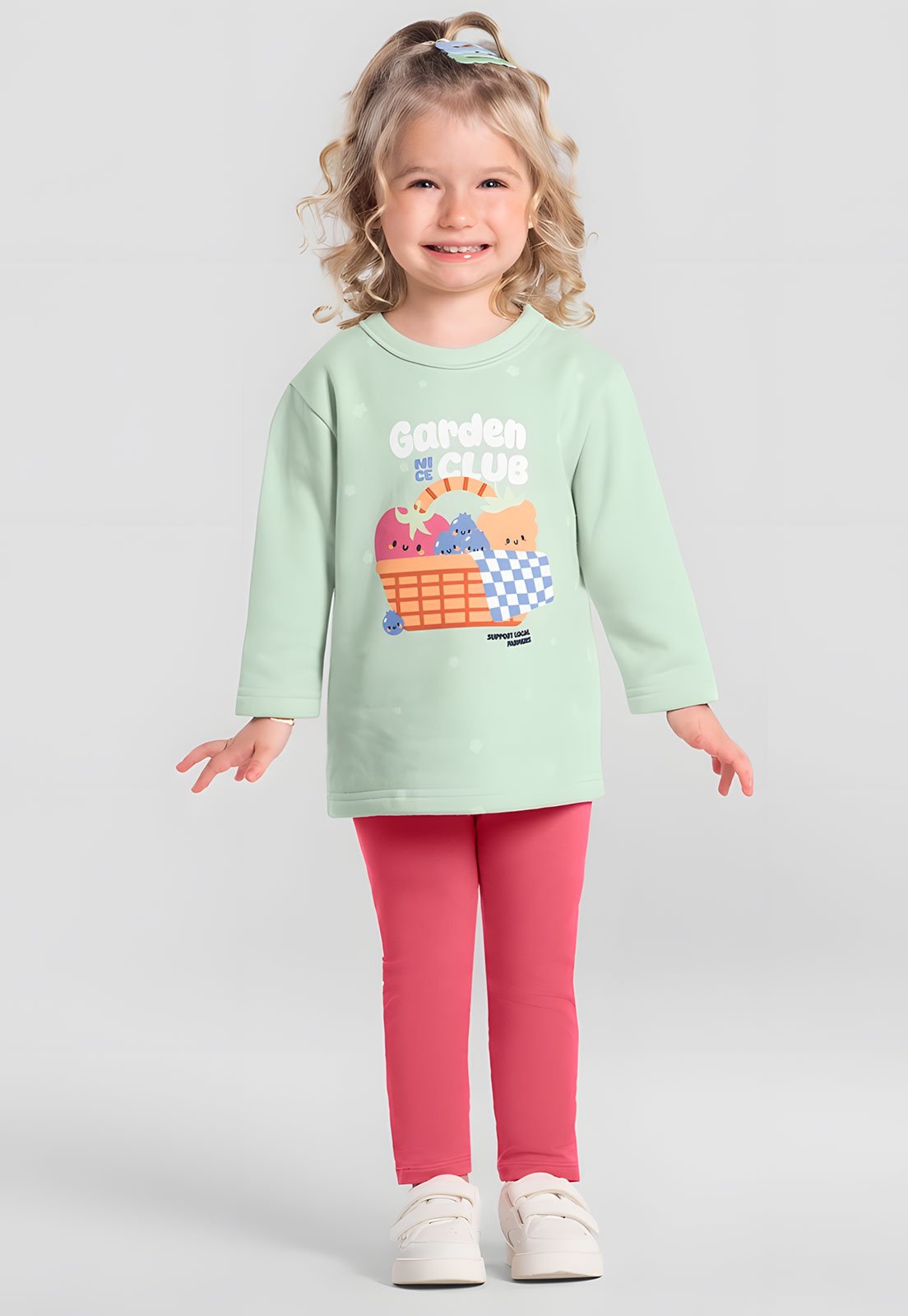 Conjunto Brandili Estampa Blusa Verde e Calça Rosa