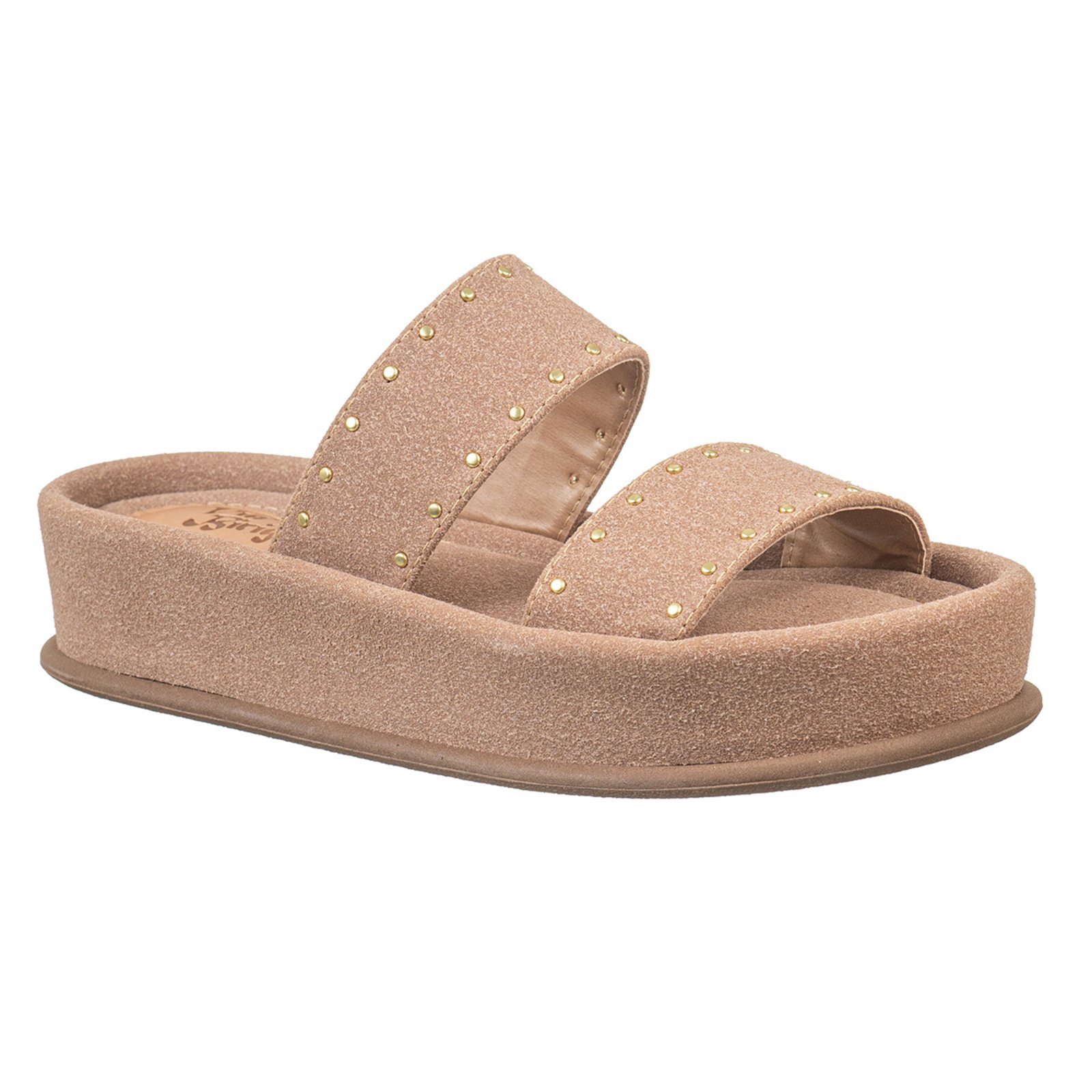 Sandália Feminina FlatForm Duas Tiras Com Tachas Via Birigui BEGE