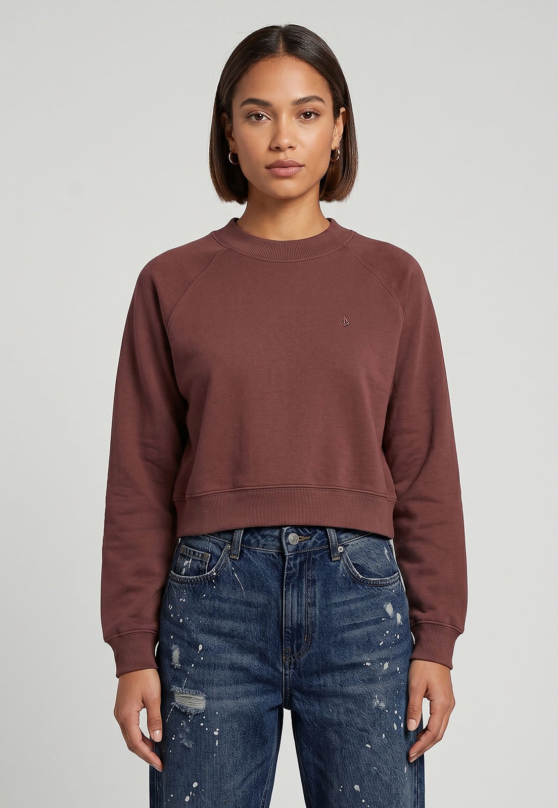 Blusa Feminina Volcom Cropped Gola Redonda Marrom