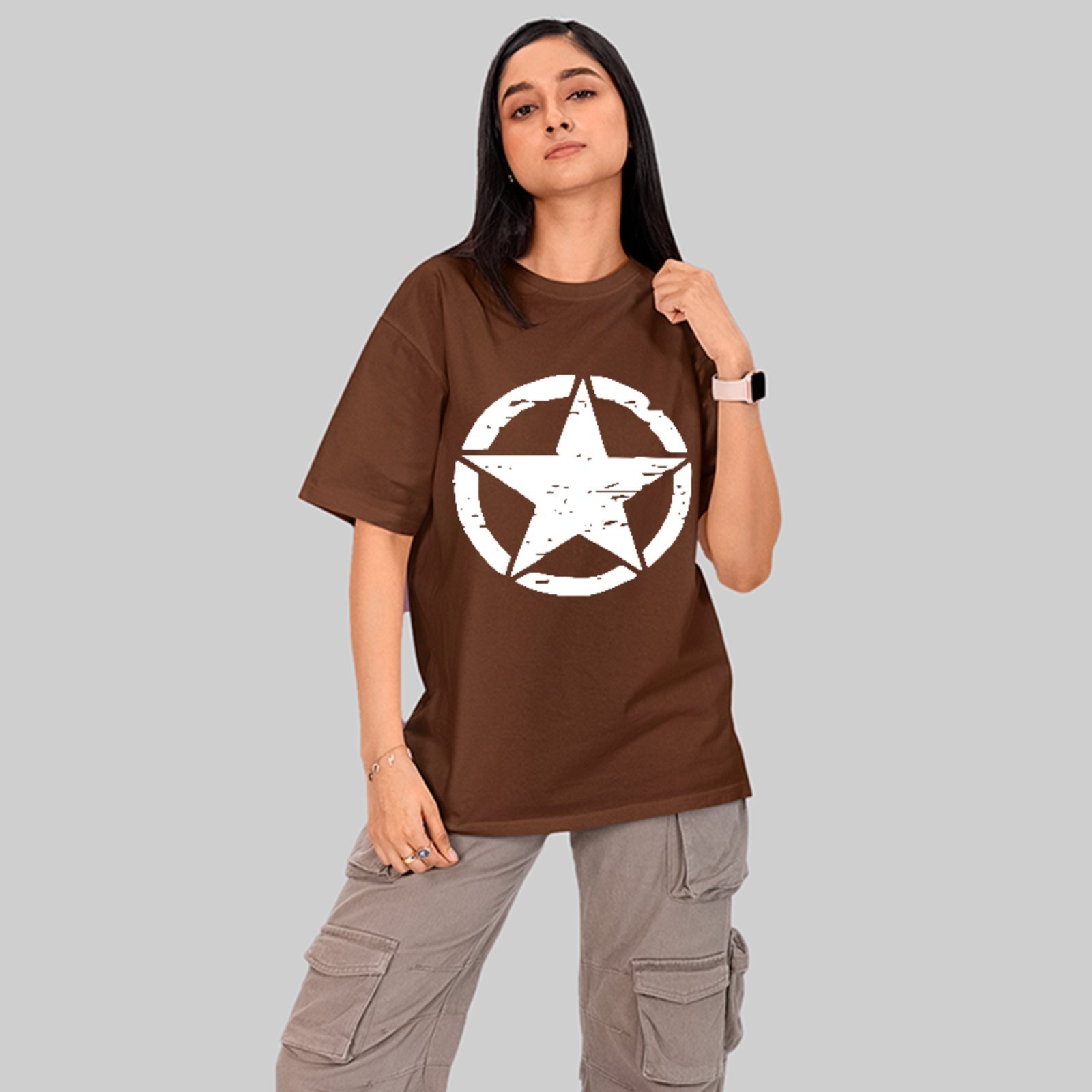 Camiseta Oversized Premium Military Army Star Street Unissex Marrom