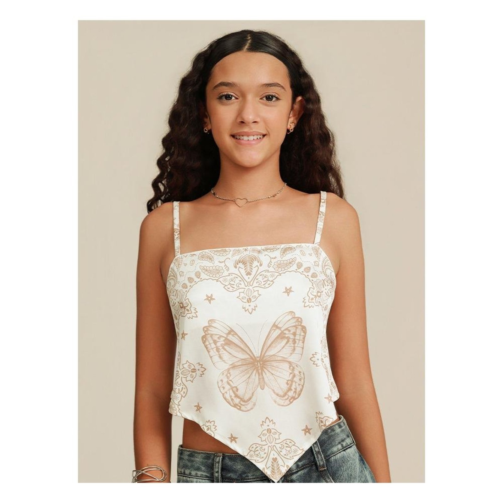 Infantil - Blusa Cropped Lenço Estampa Borboleta POAH BANANA 12 Off-white