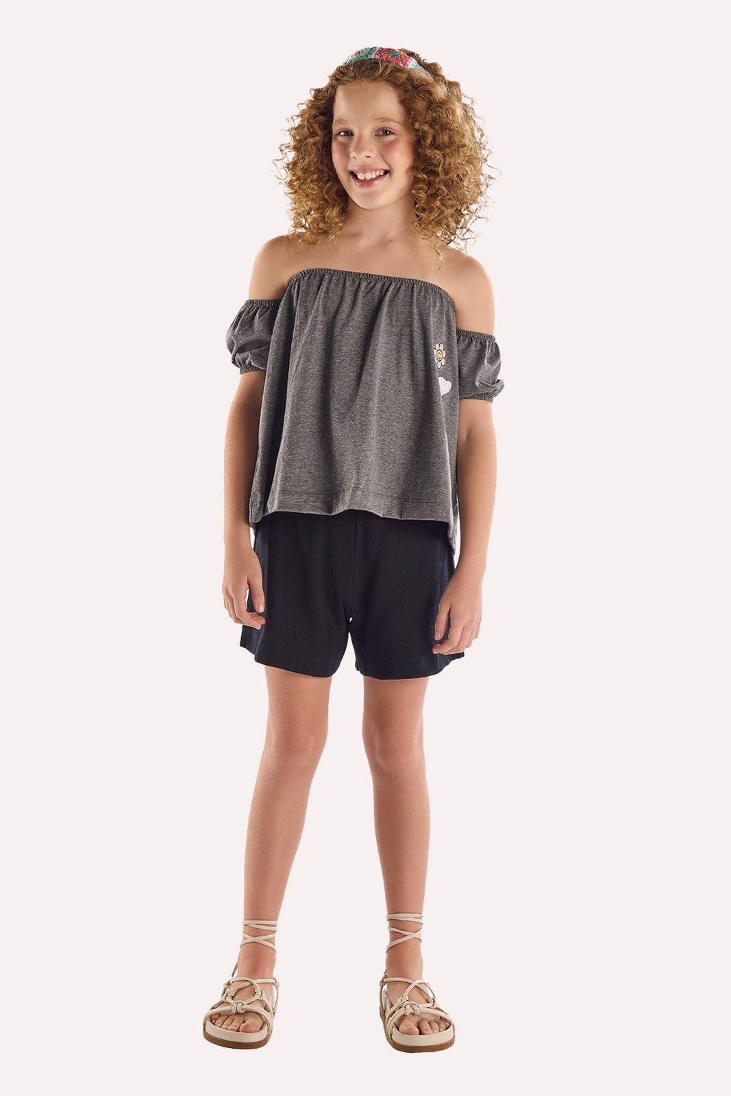 Infantil - Conjunto Grafite Blusa Ombro a Ombro e Shorts