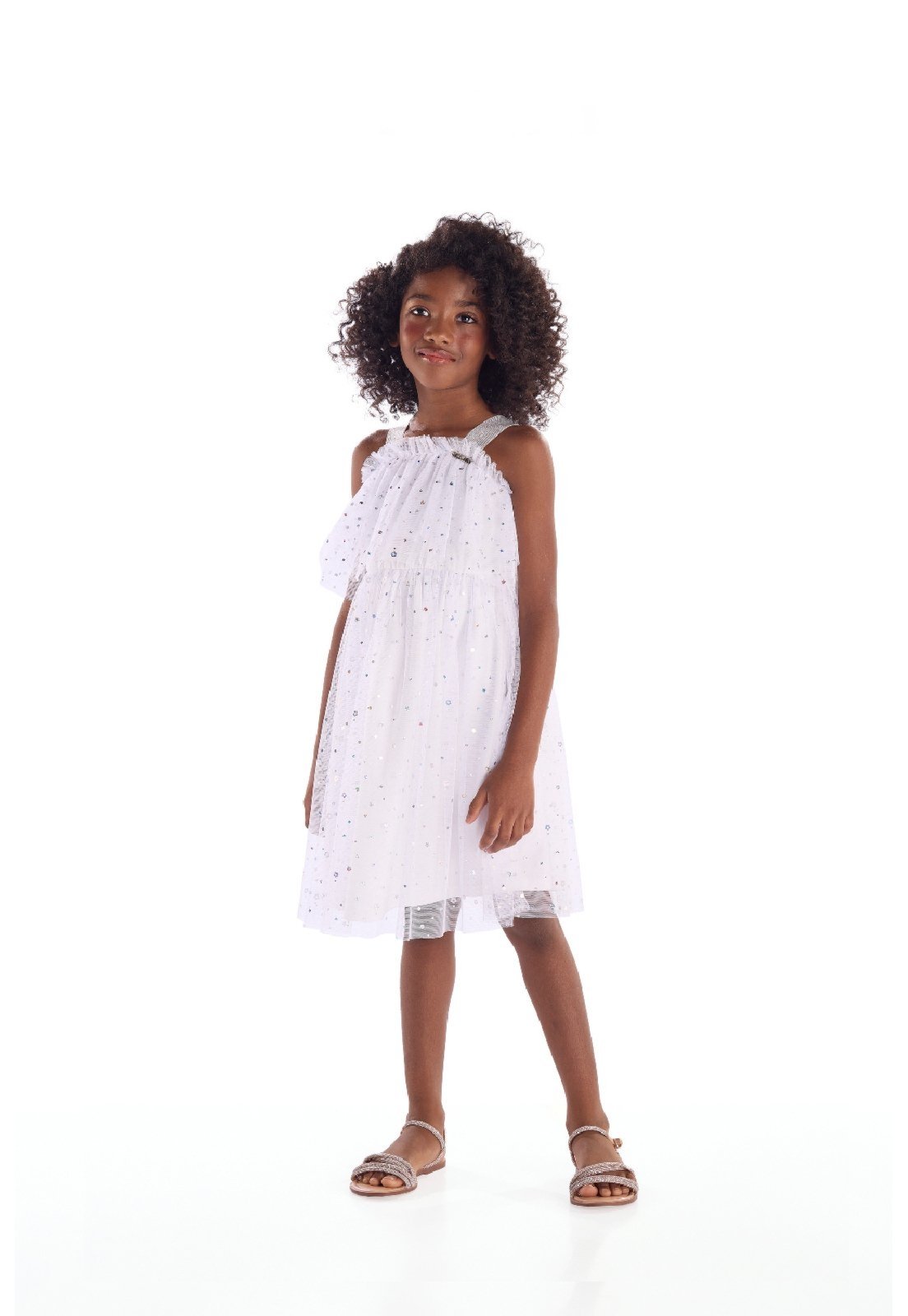 Infantil - Vestido em Tule Forrado Quimby Branco