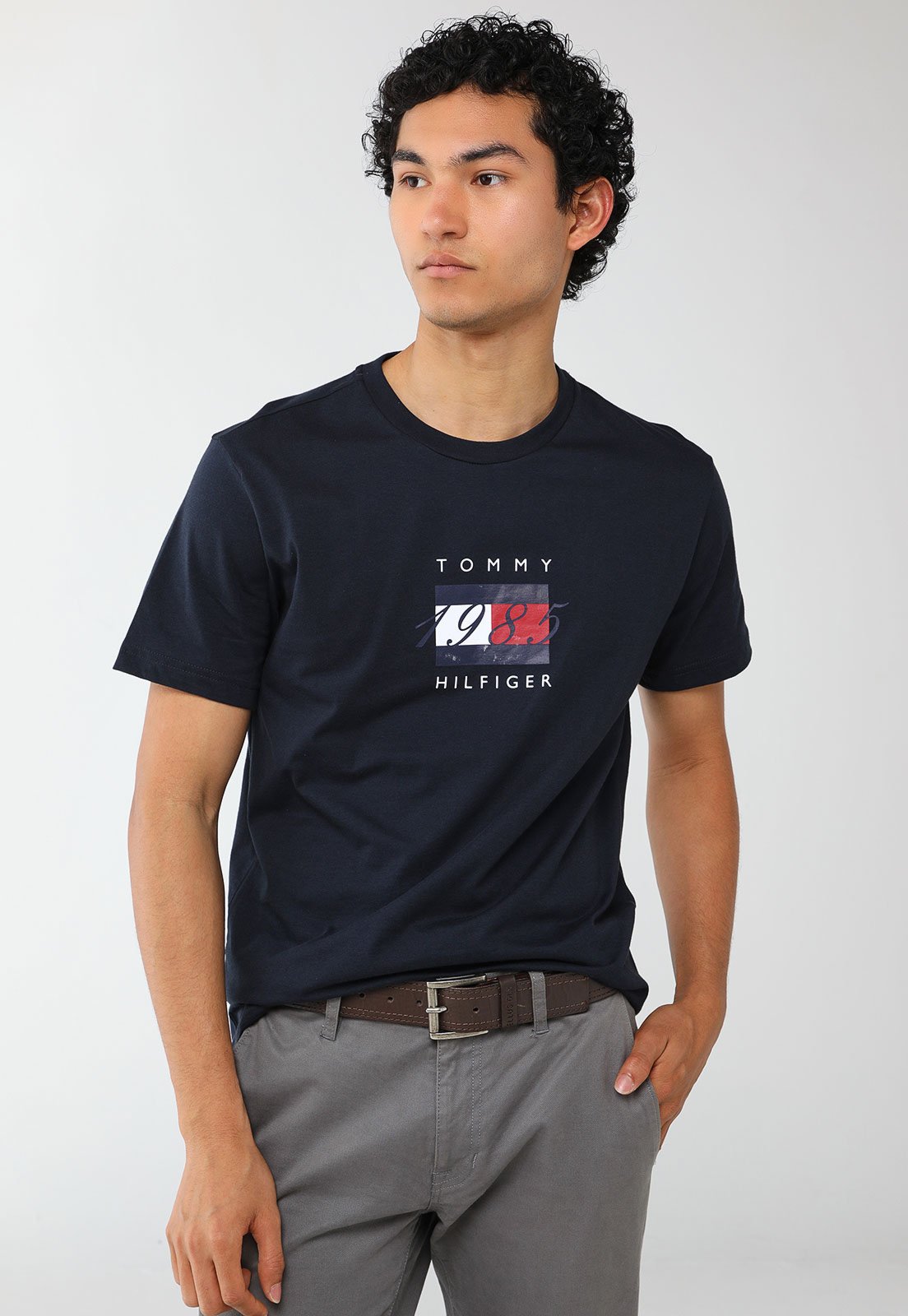 Vista 2 Camiseta Masculina Tommy Hilfiger Linear Flag azul marinho Tommy Hilfiger azul marinho