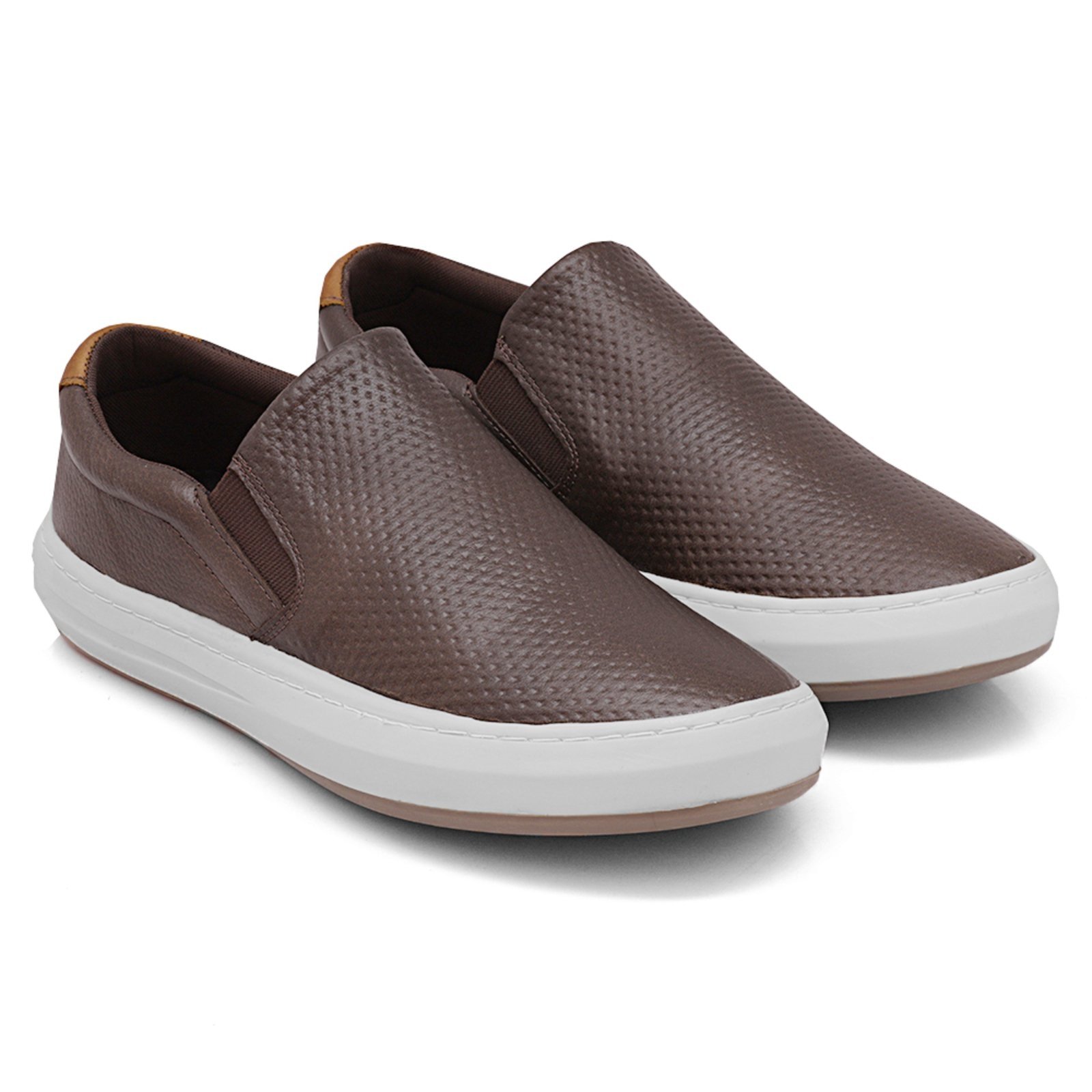 Tênis Slip On Casual De Couro Macio Calce Fácil Sola Caixa - Café