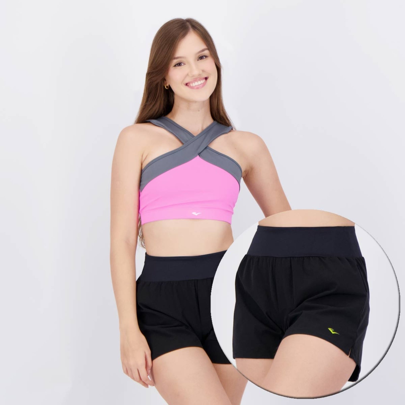 Conjunto Shorts e Top Everlast Basic III Feminino Preto e Pink