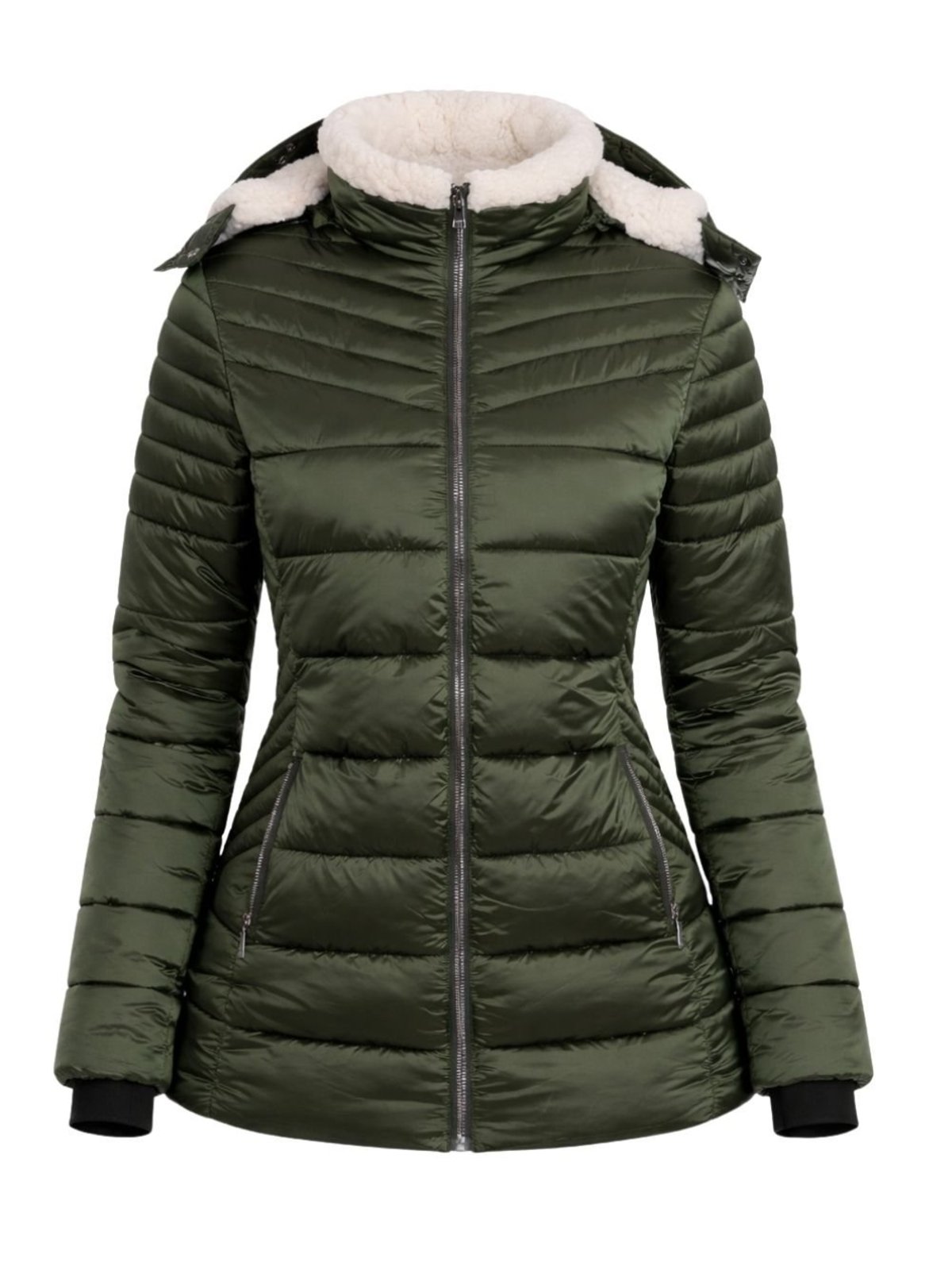 Jaqueta Feminina Puffer Metalizada com Capuz Removível Peluciado Crocker - 49015