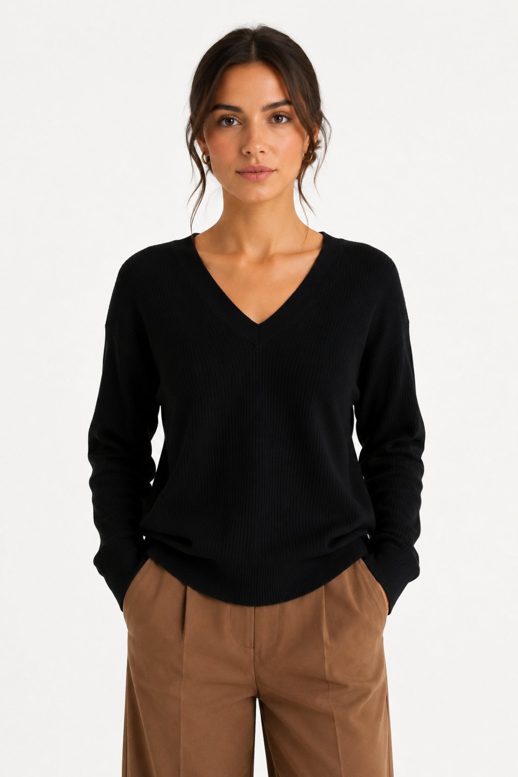 Blusa Tricot D Bell Outlet Fashion Gola V Preta