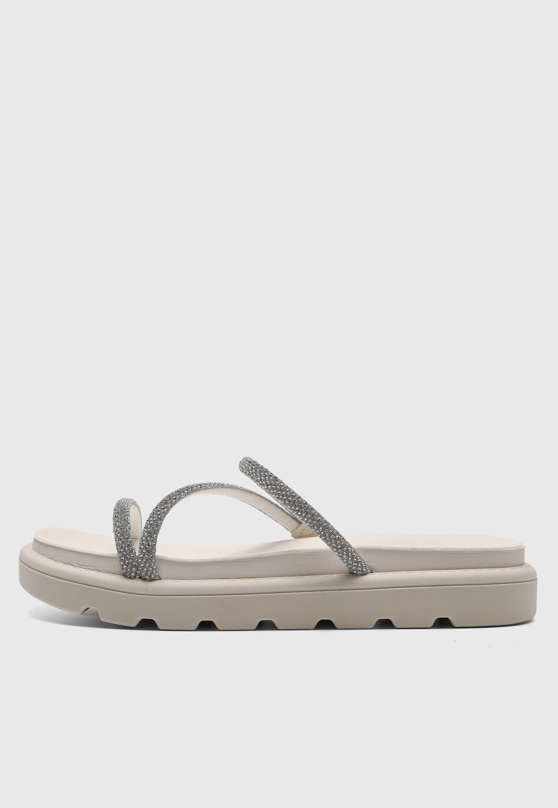 Rasteira Aberta Vizzano Tiras Brilho Off-White