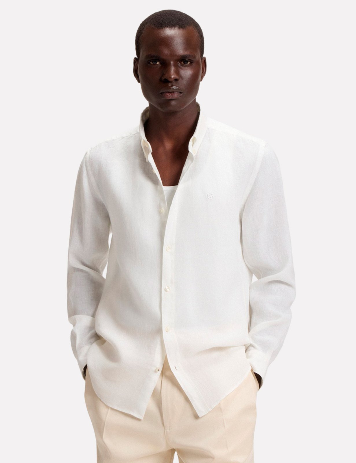 Vista 2 Camisa Hugo Boss Masculina Slim H-ROAN-BD-E-C1-253 Branca branco branco