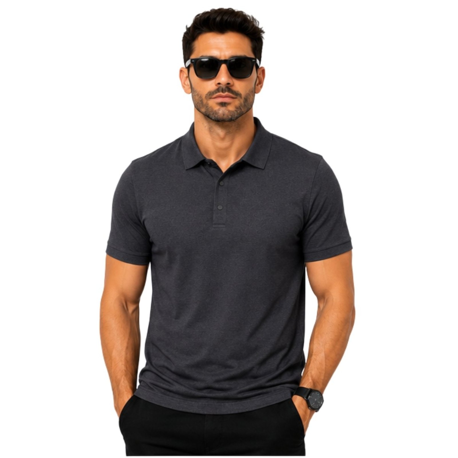 Camisa Polo Masculina Poliamida Leve Estilo Casual Sport Chumbo