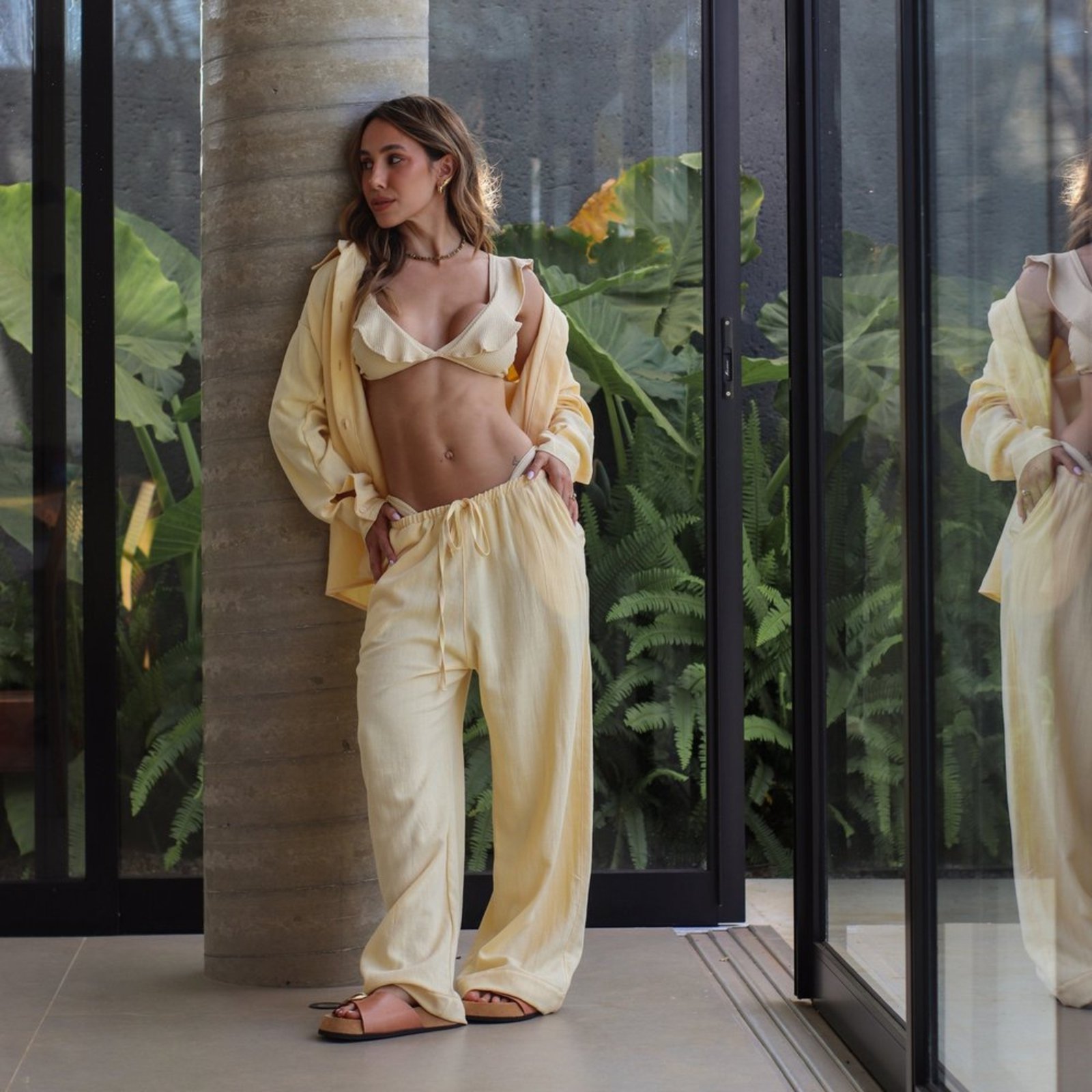 Calça Pantalona Zaya Linho Amarelo Baunilha Trituê