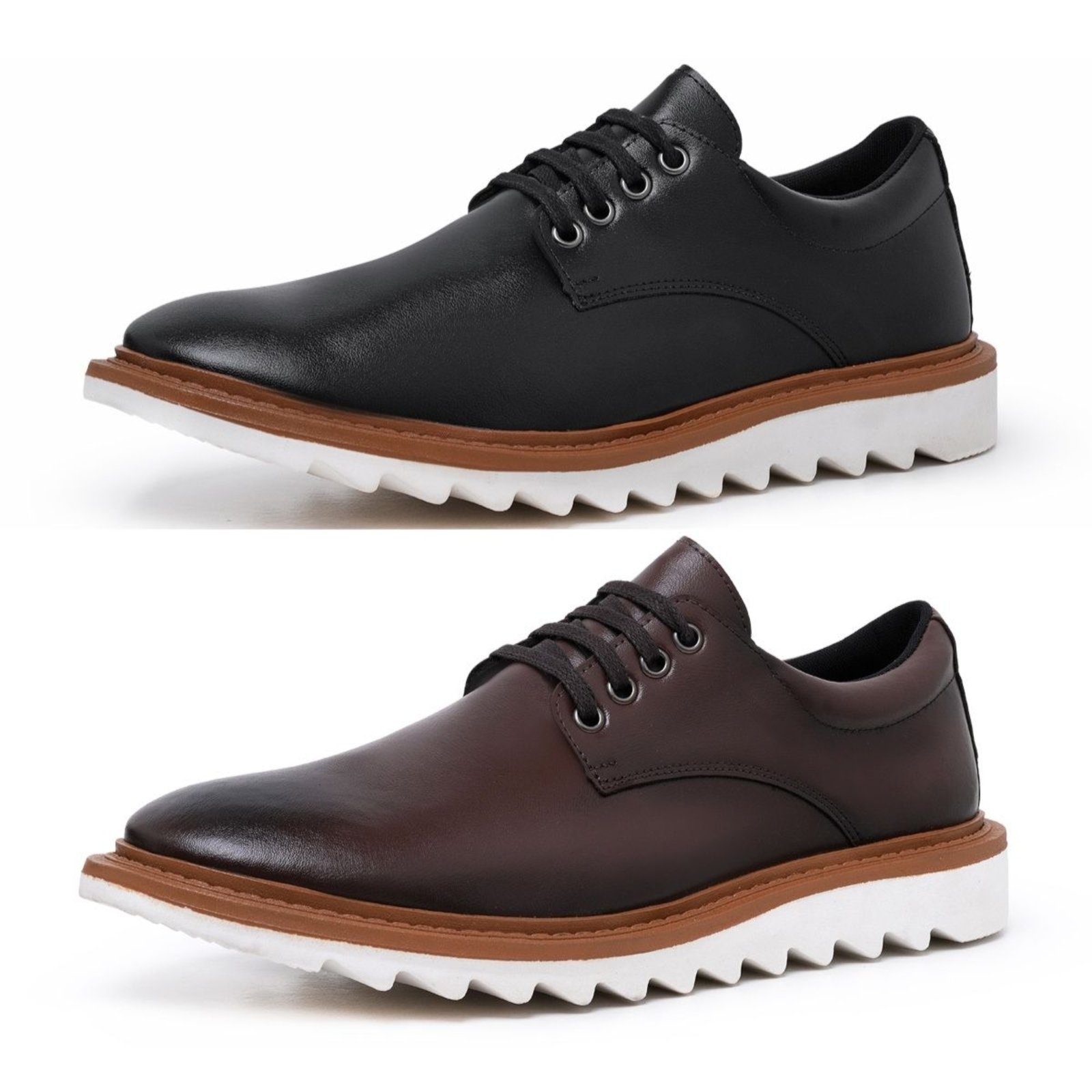 Kit 2 Sapato Social Derby Masculino Casual Solado Tratorado com Cadarço Preto e Marrom
