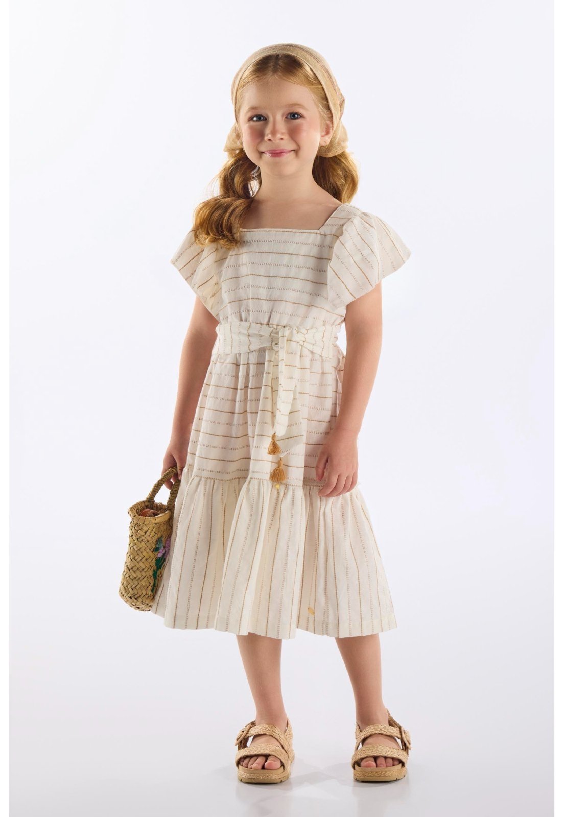 Infantil – Vestido em Algodão com Faixa Up Baby Bege