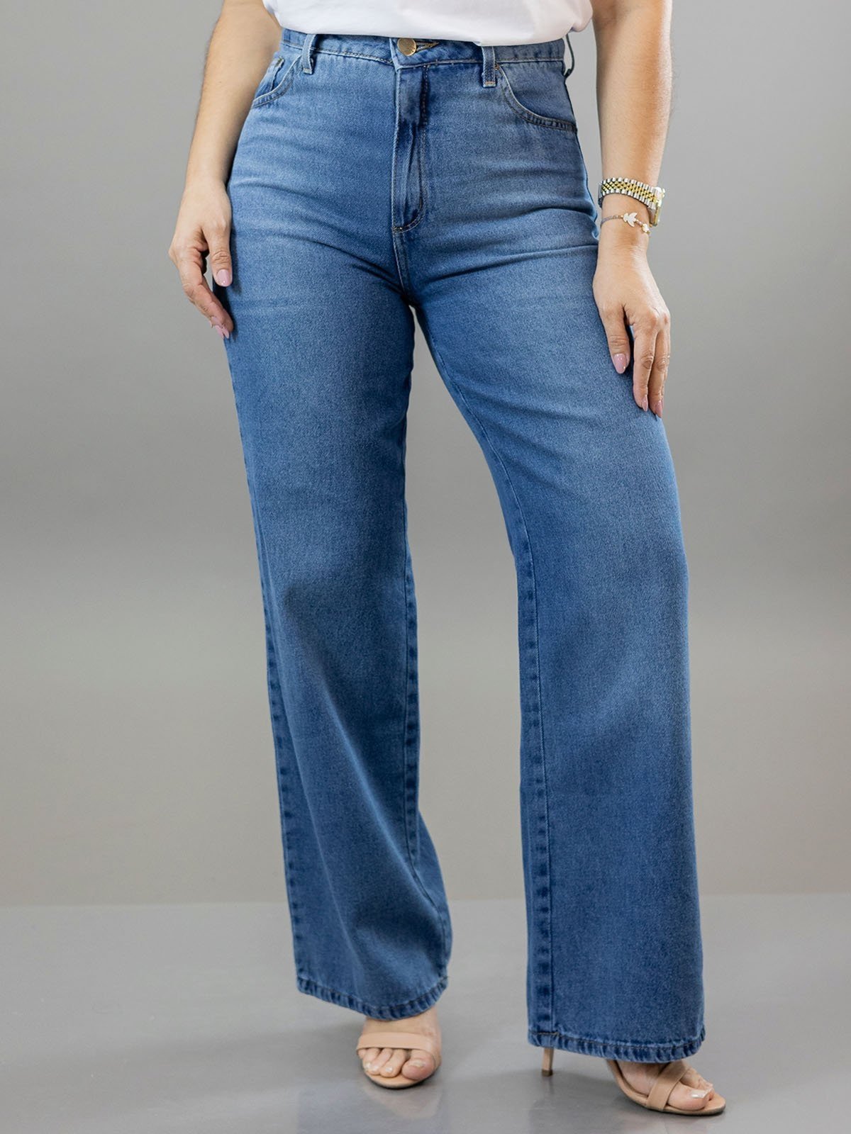 Calça Feminina Jeans Amaciado Wide Leg Cintura Alta Anticorpus