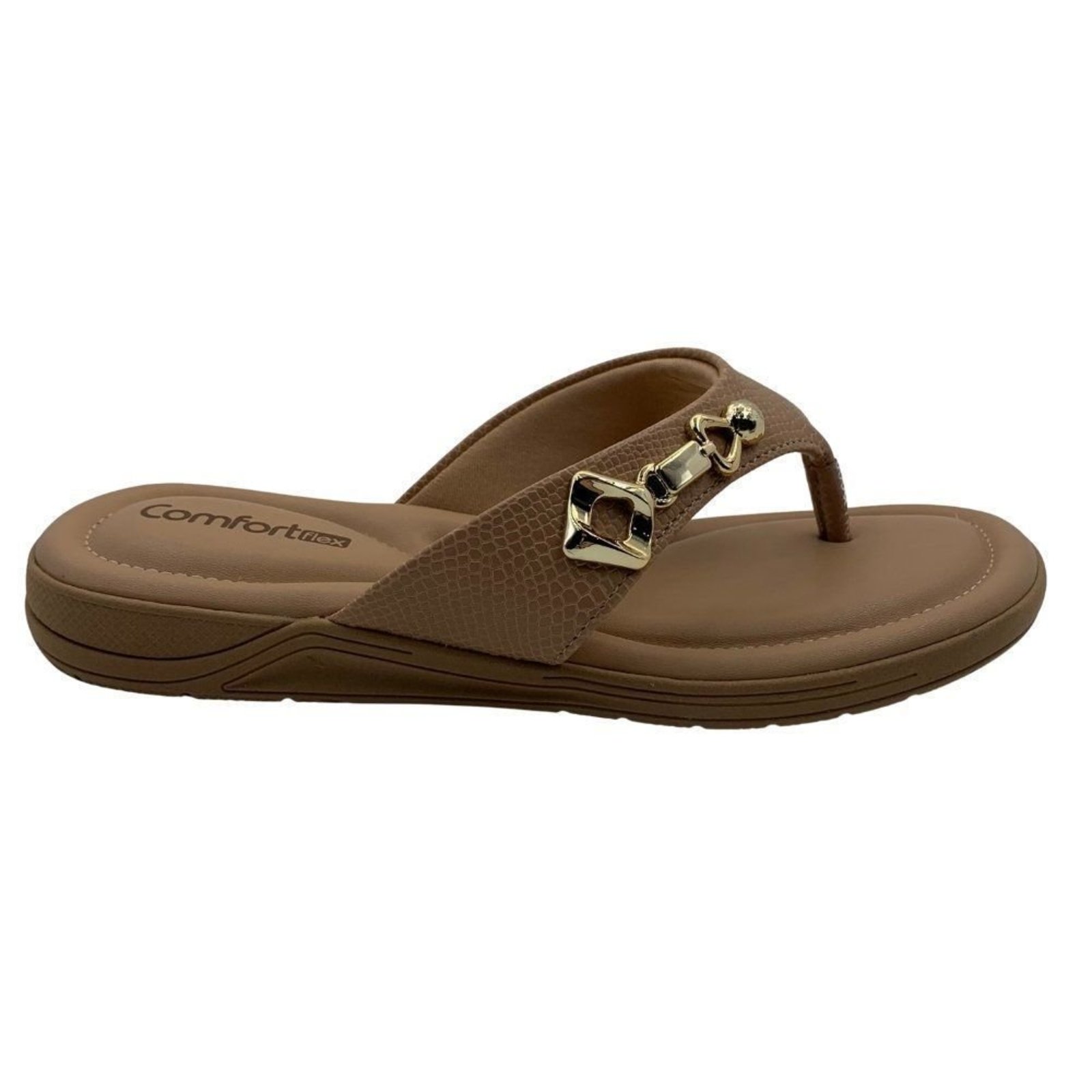 Tamanco Comfortflex Nude com Detalhe Dourado 2680403 - Bege - Comfortflex