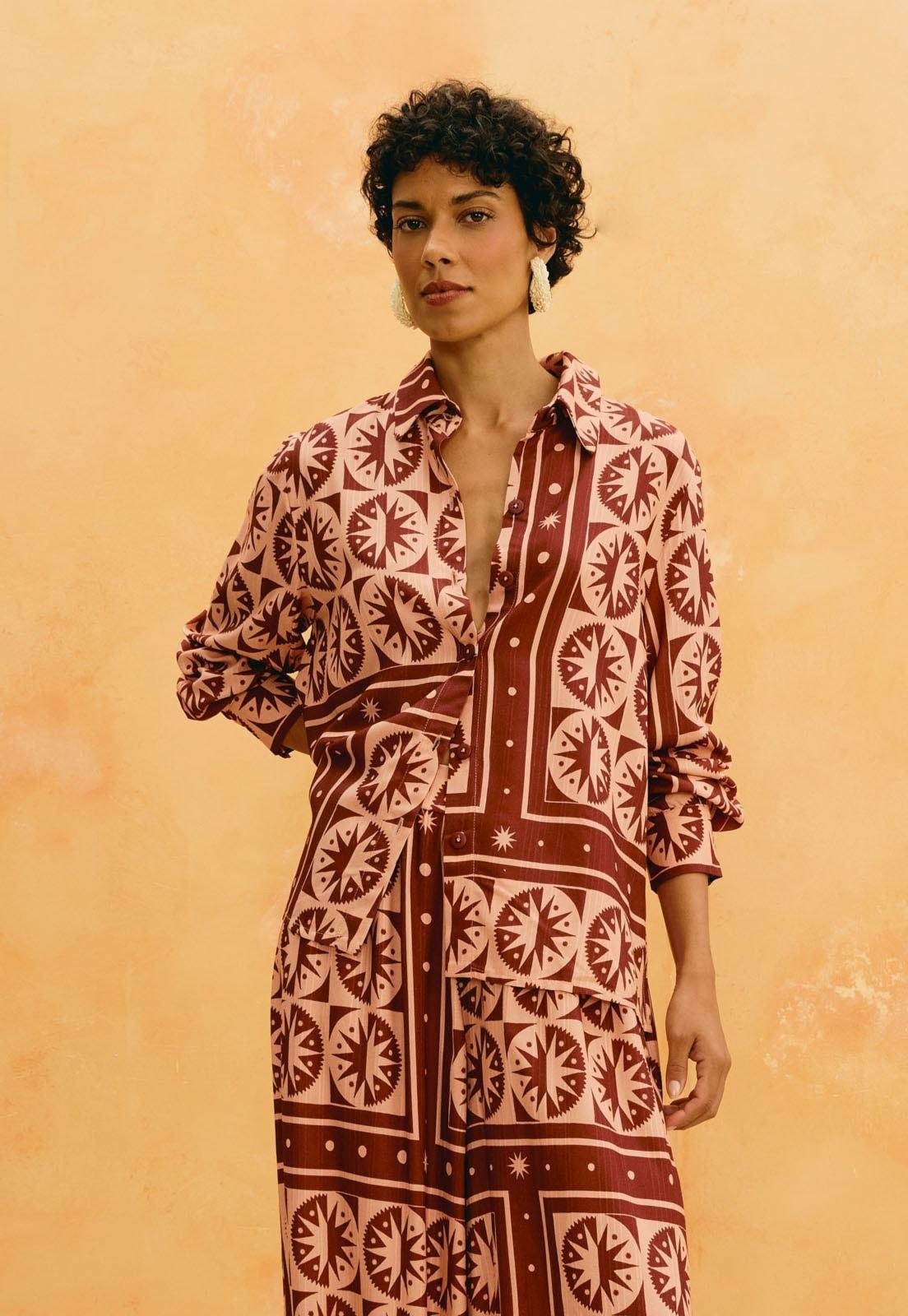 Camisa Estampada Sol Y Sombra Marrom