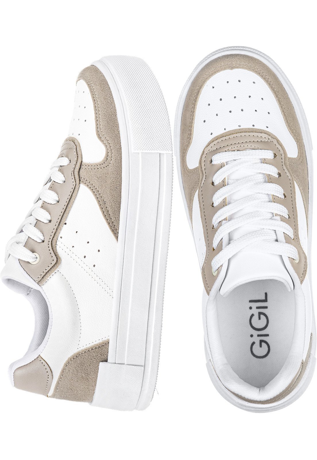 Tenis Casual Feminino Gigil Recortes Retrô Branco/Areia