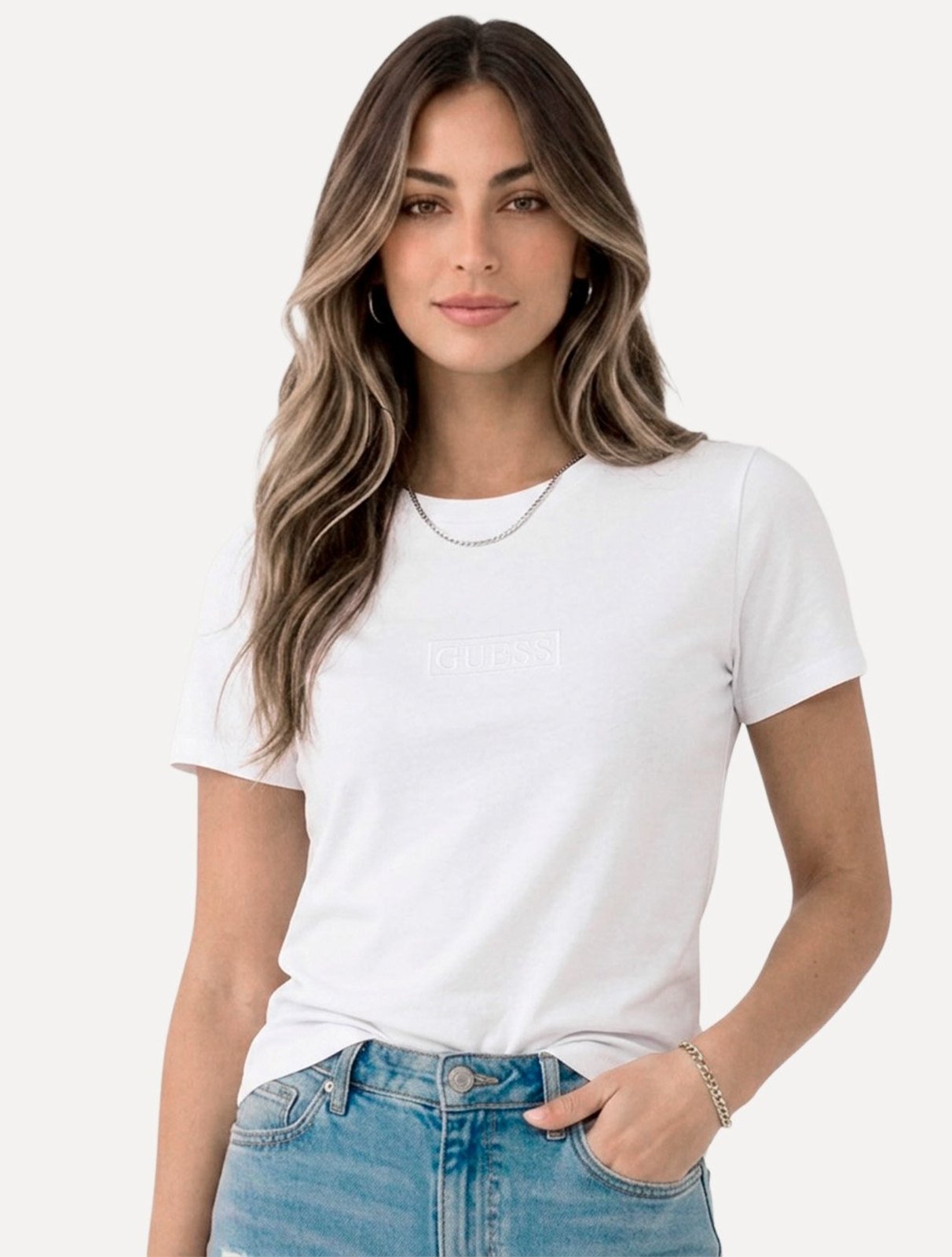Camiseta Guess Feminina Patch Small Logo Branca
