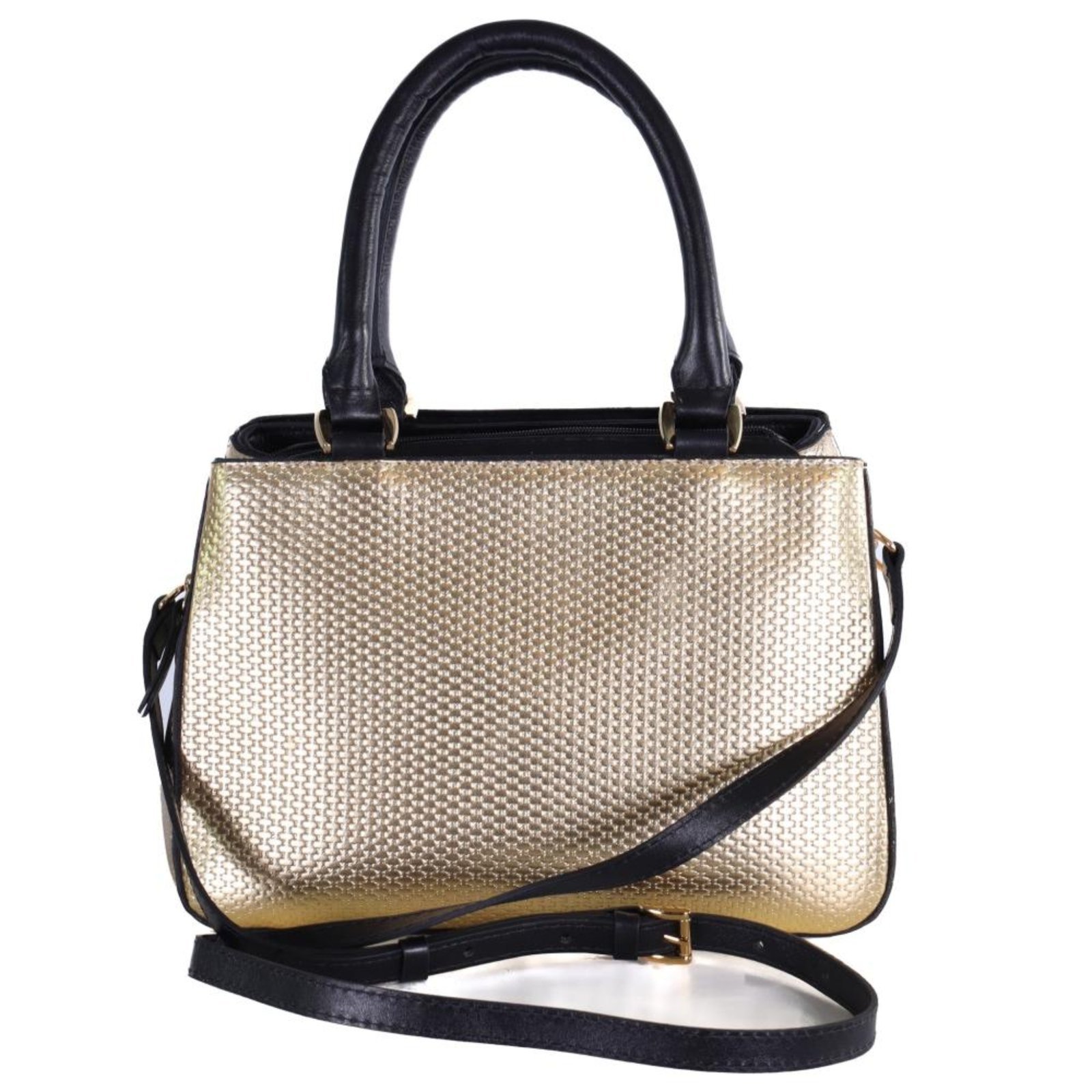 Bolsa Feminina Tote Zariff com Trama Metalizada 5468 Preto/Ouro Incolor