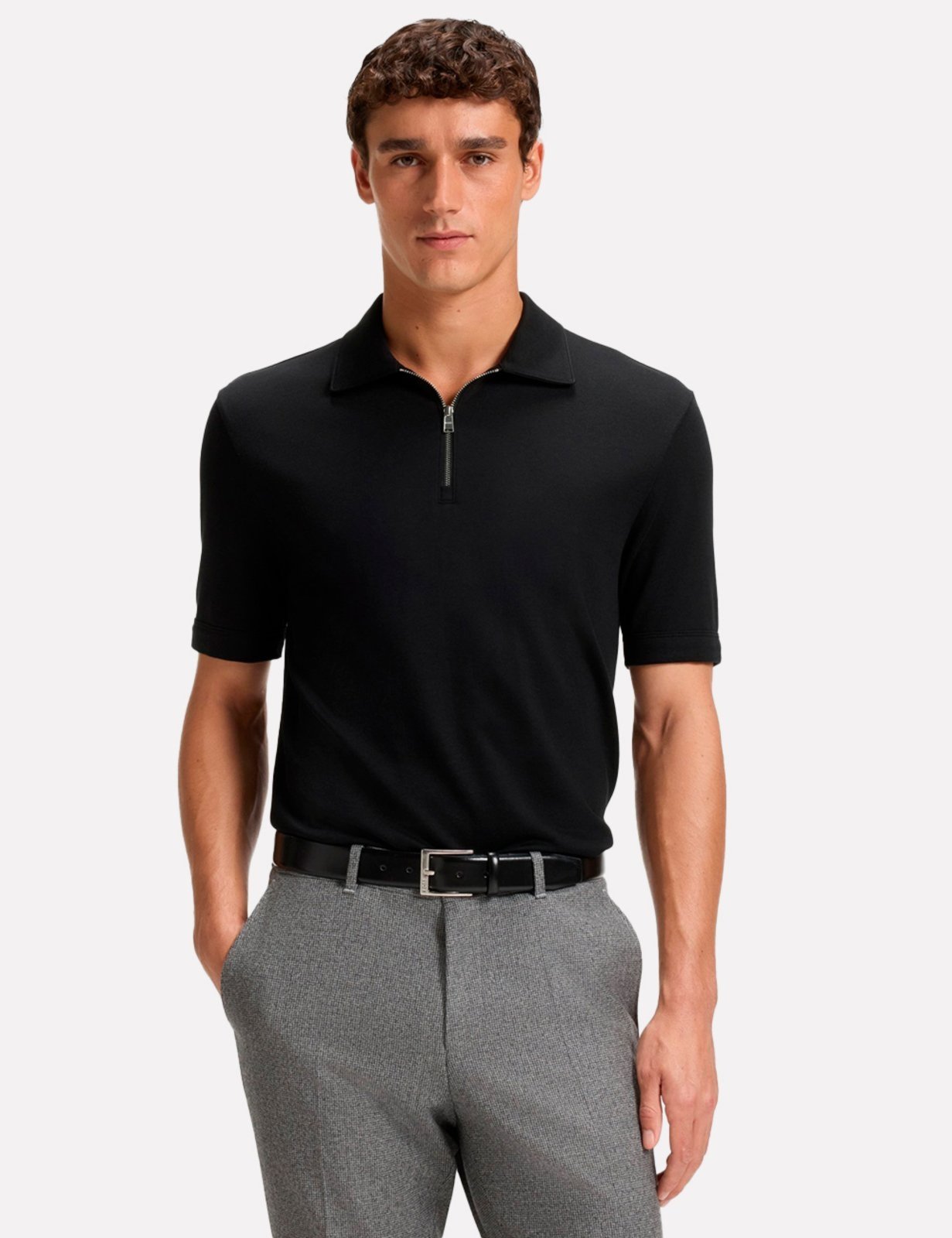 Vista 2 Polo Hugo Boss Masculina Regular H-Paras 57 Preta preto Hugo Boss preto