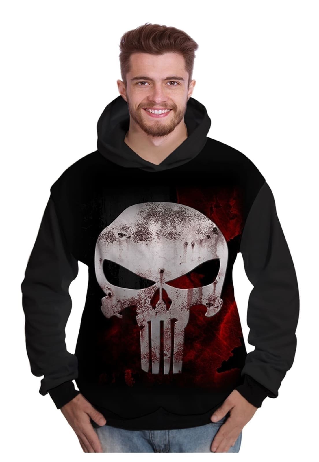 Moletom Di Nuevo The Punisher Justiceiro Caveira Blood Sangue Preto