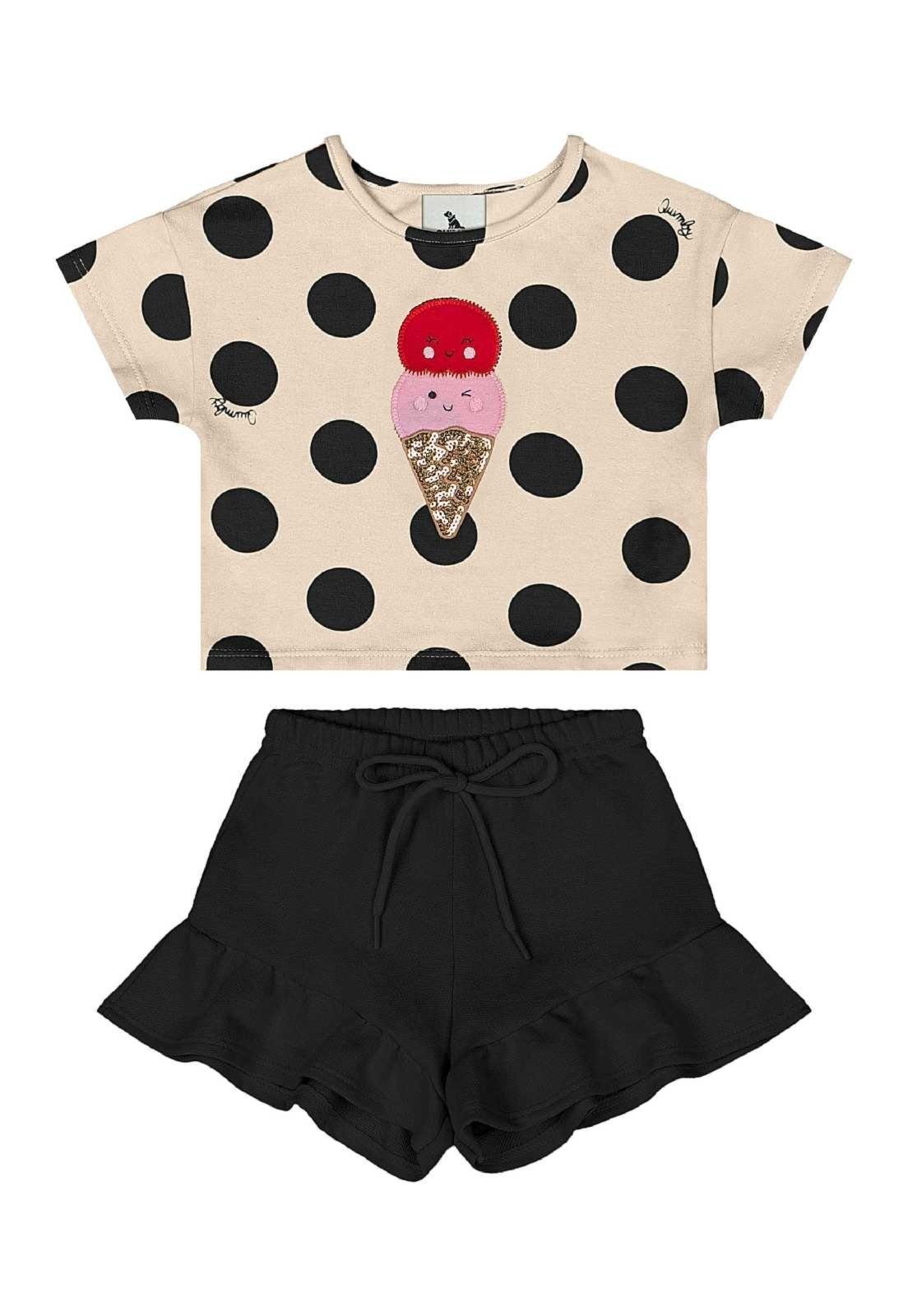 Infantil – Conjunto Blusa e Short Menina Quimby Preto
